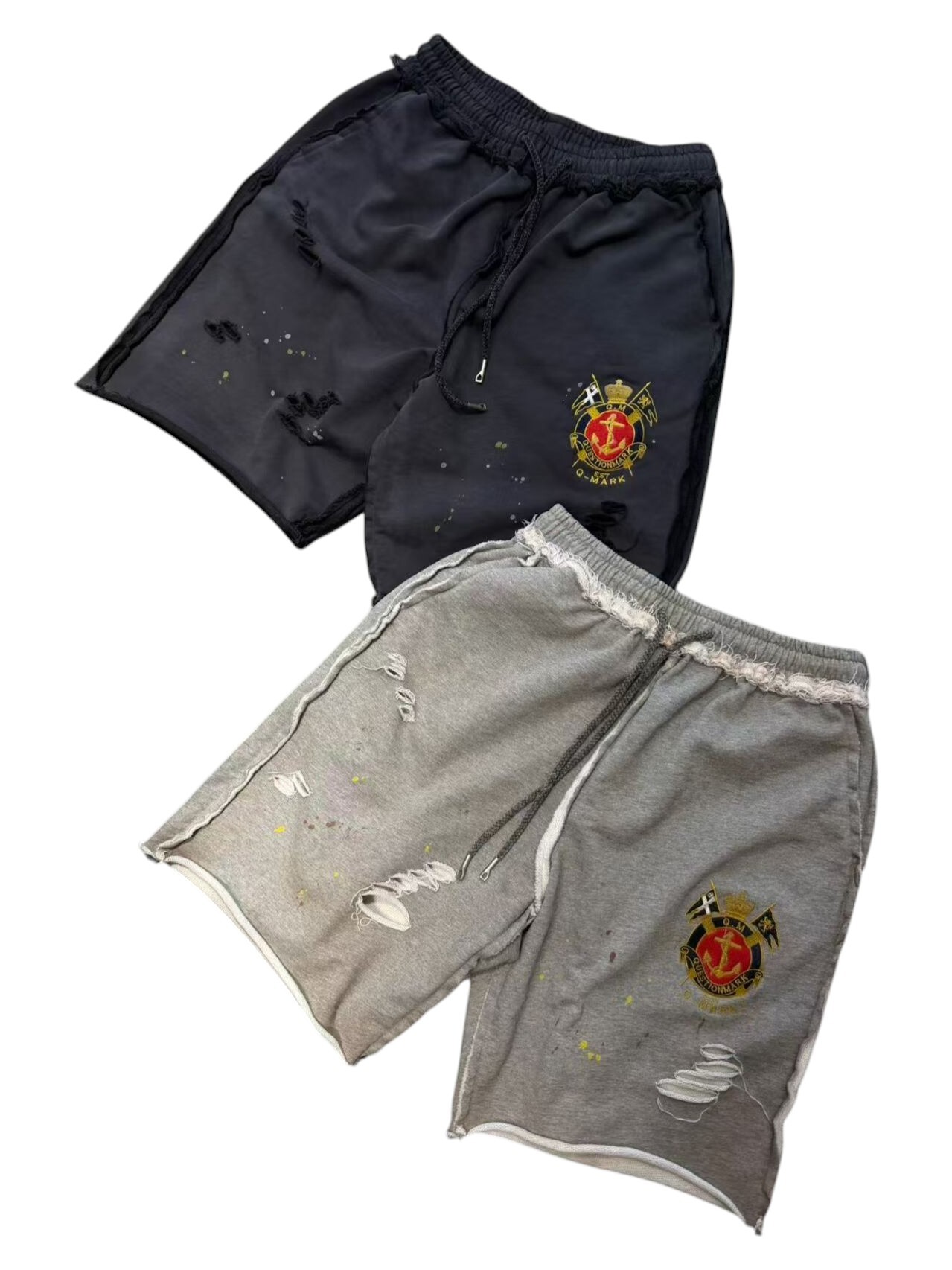 《S.V》船錨刺繡破壞重磅棉短褲