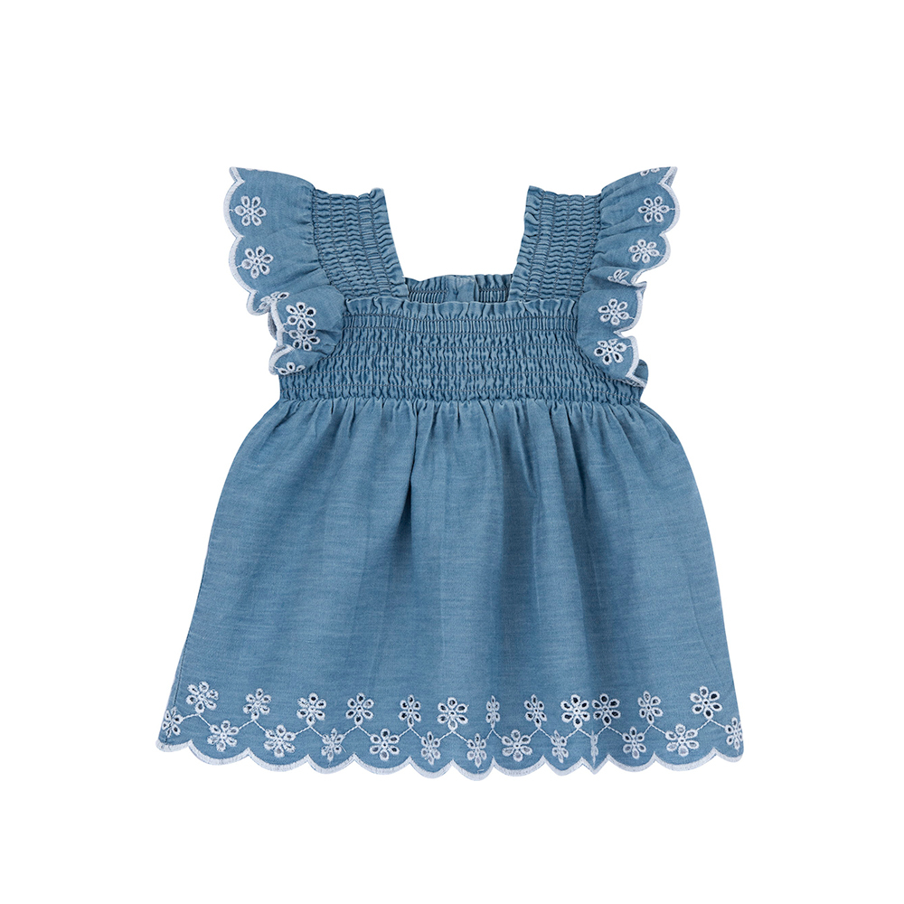 英倫花園-牛仔刺繡花邊娃娃洋裝