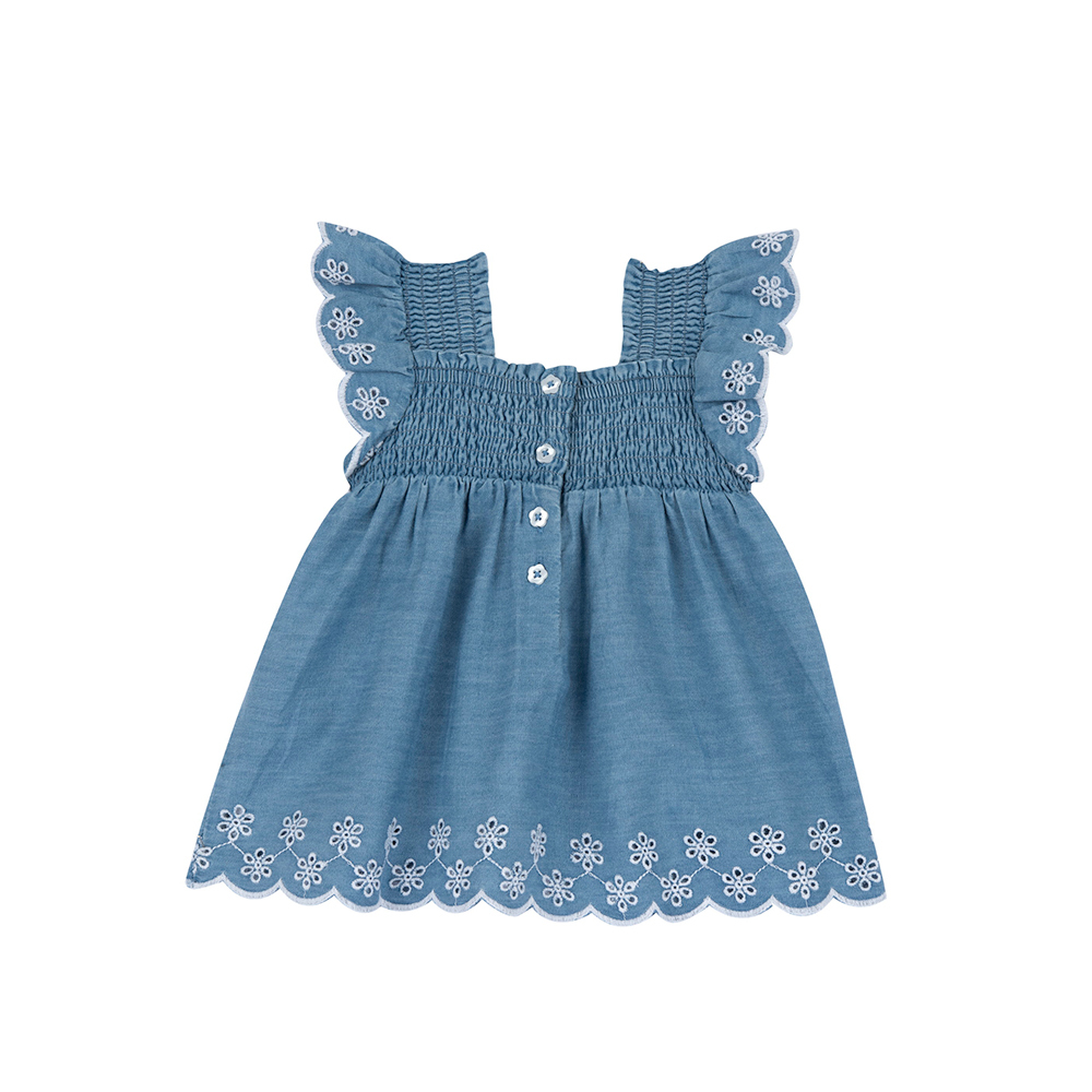英倫花園-牛仔刺繡花邊娃娃洋裝