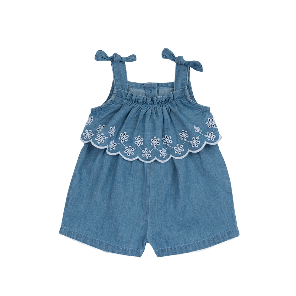 英倫花園-牛仔刺繡花邊背心吊帶短褲