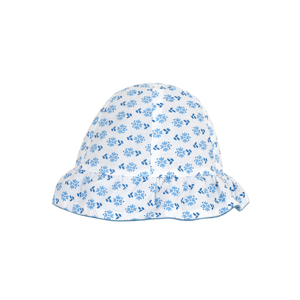 英倫花園-滿版藍色花朵+牛仔雙面帽