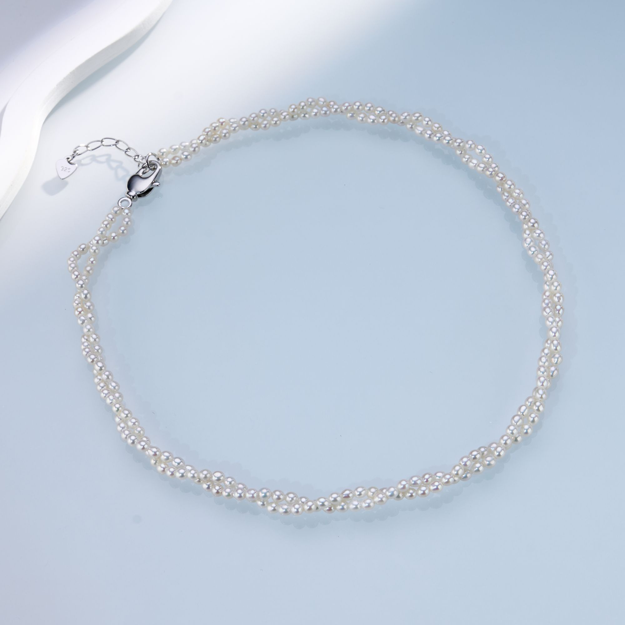 0421sz02-SZHK-PEARL-淡水雙層米形扭扭項鏈(B2)