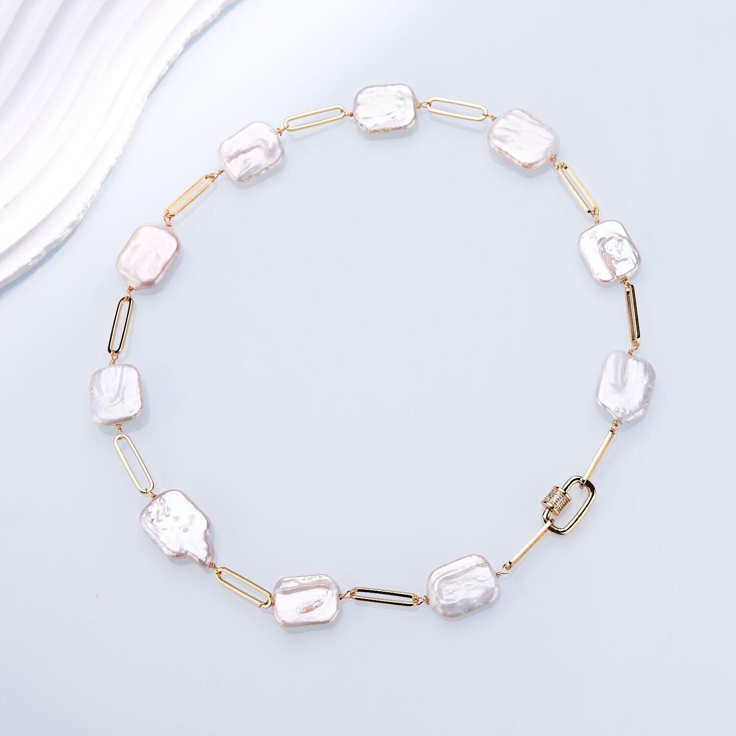 0421sz04-SZHK-PEARL-淡水方塊鎖骨滿天星項鏈(B4)