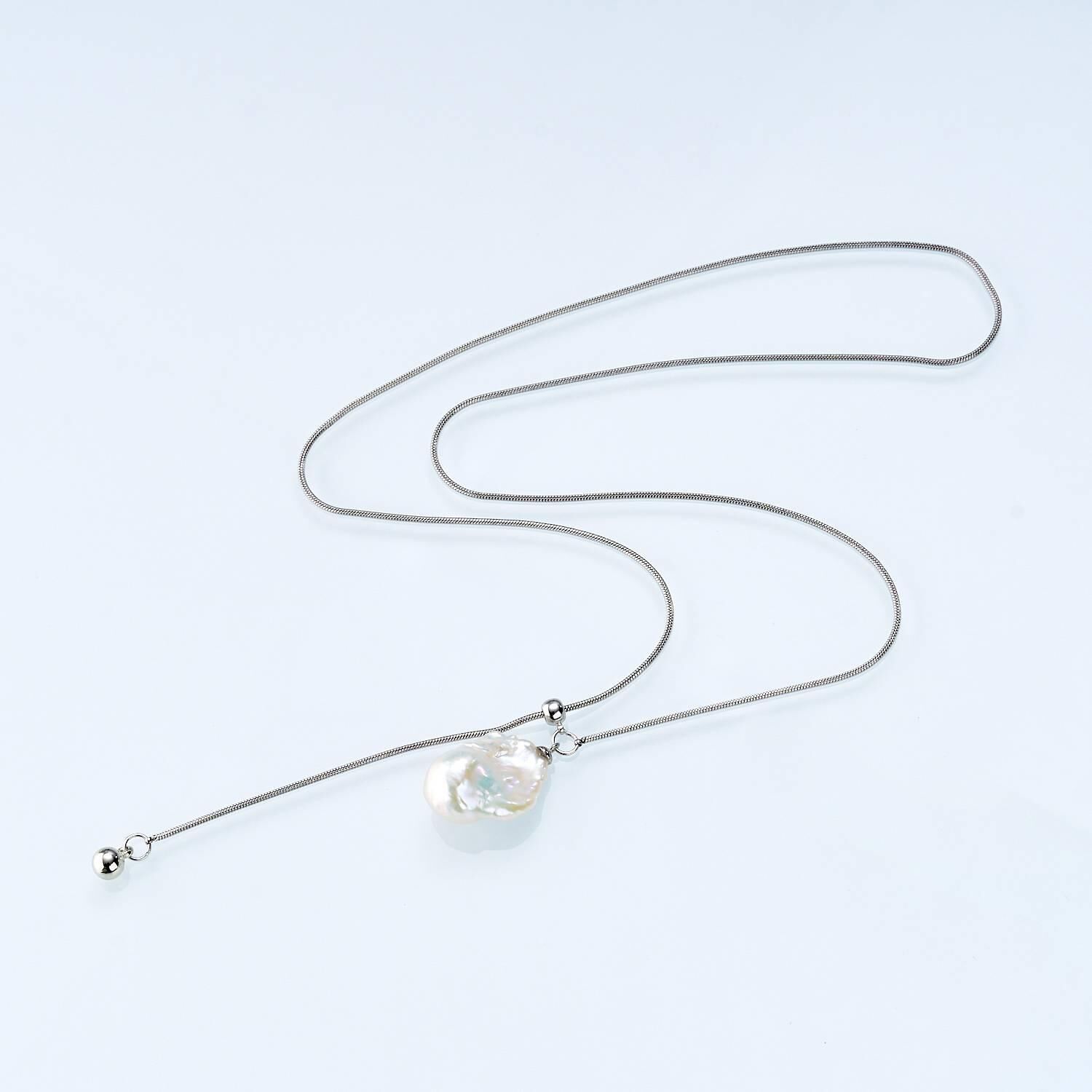 0421sz07-SZHK-PEARL-淡水巴洛克蛇骨毛衣鏈(B7)