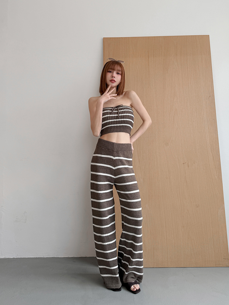 BB 好漂亮！條紋平口針織套裝(3色，有胸墊)