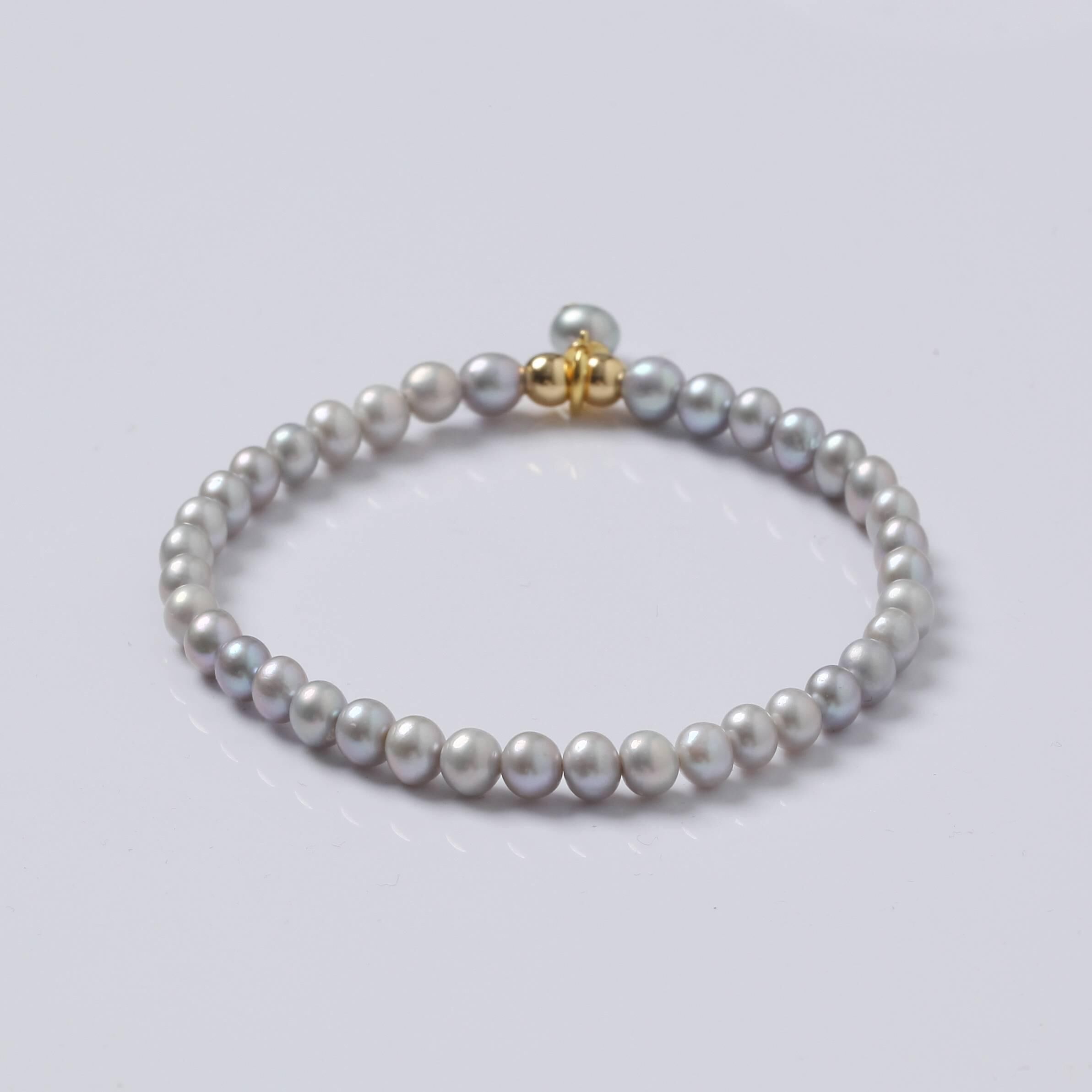 0421sz24-SZHK-PEARL-淡水灰色小提溜彈力手鏈(B28)