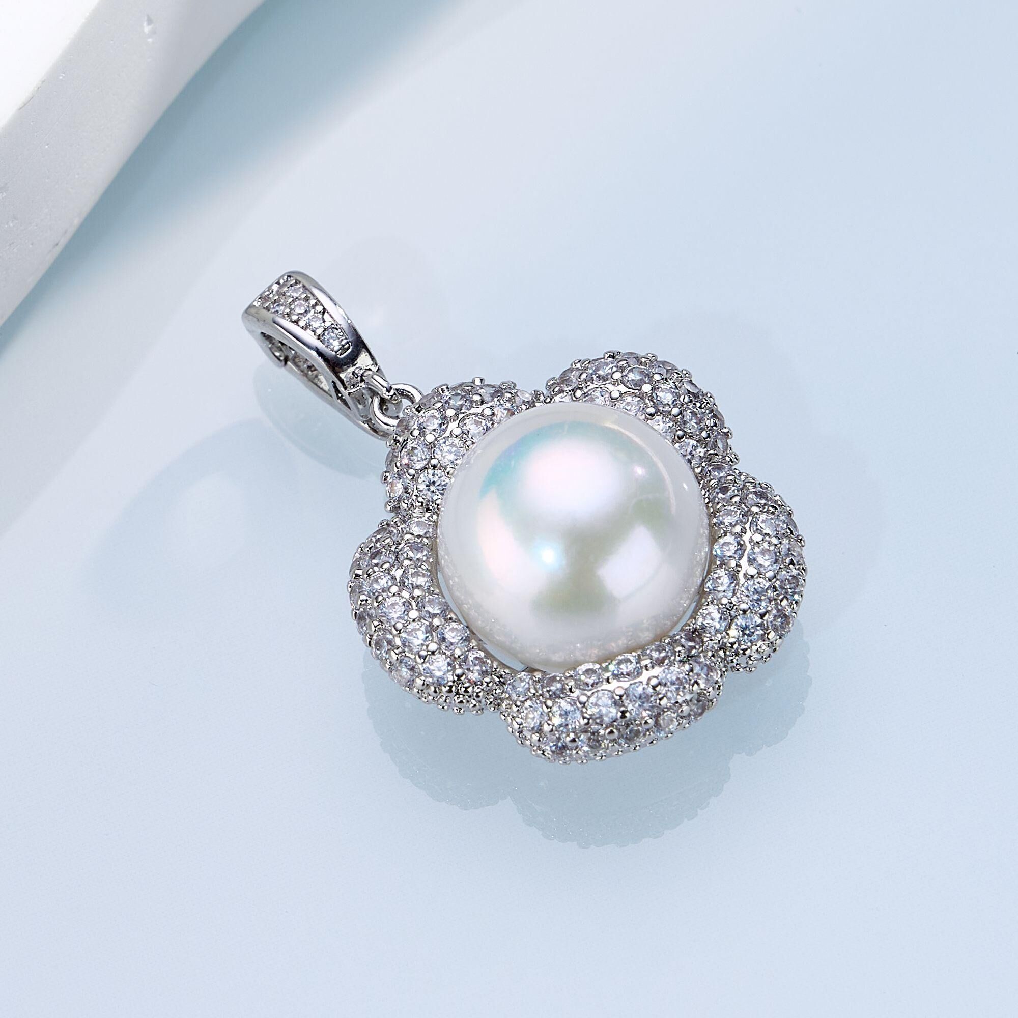 0421sz17-SZHK-PEARL-淡水大白花朵萬能扣【不含鏈】(B19)