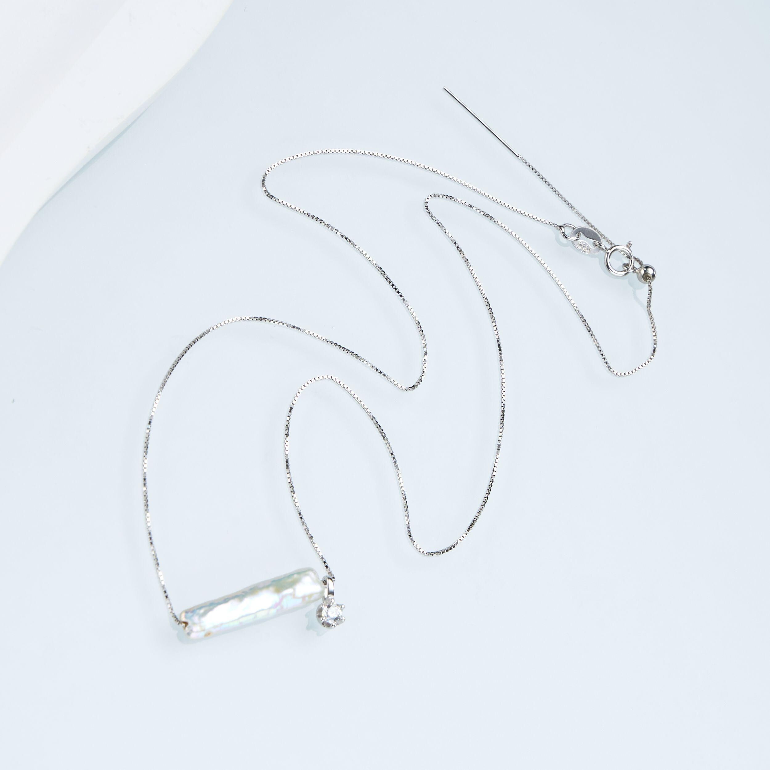 0421sz16-SZHK-PEARL-淡水銀條提溜套鏈(B18)