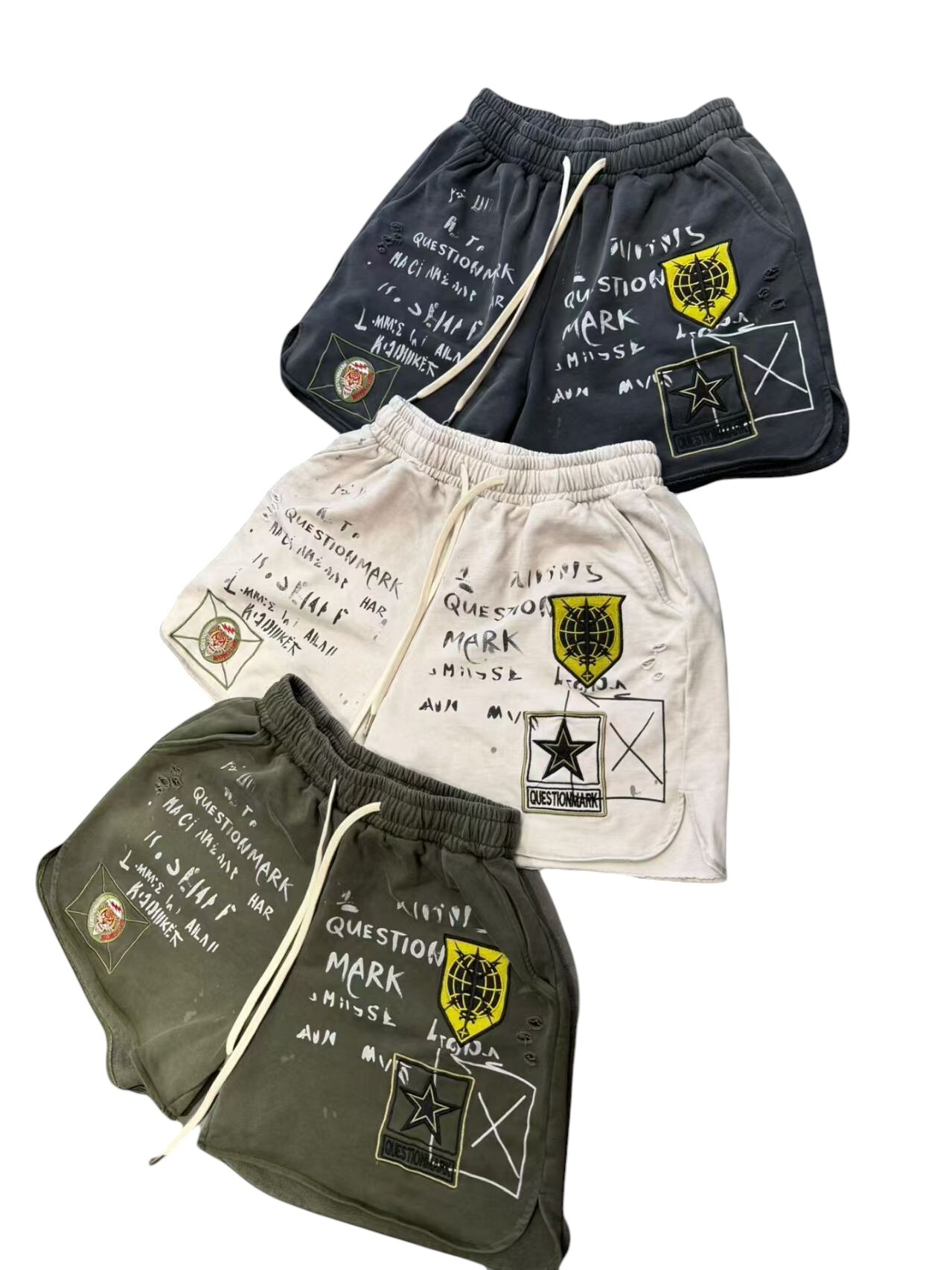 《S.V》側開衩手繪感膝上棉短褲