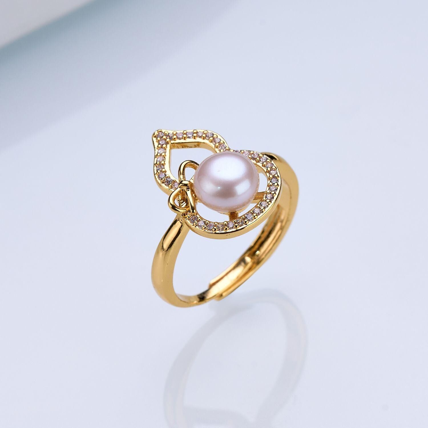 0421sz32-SZHK-PEARL-淡水葫蘆雙全戒指(B37)