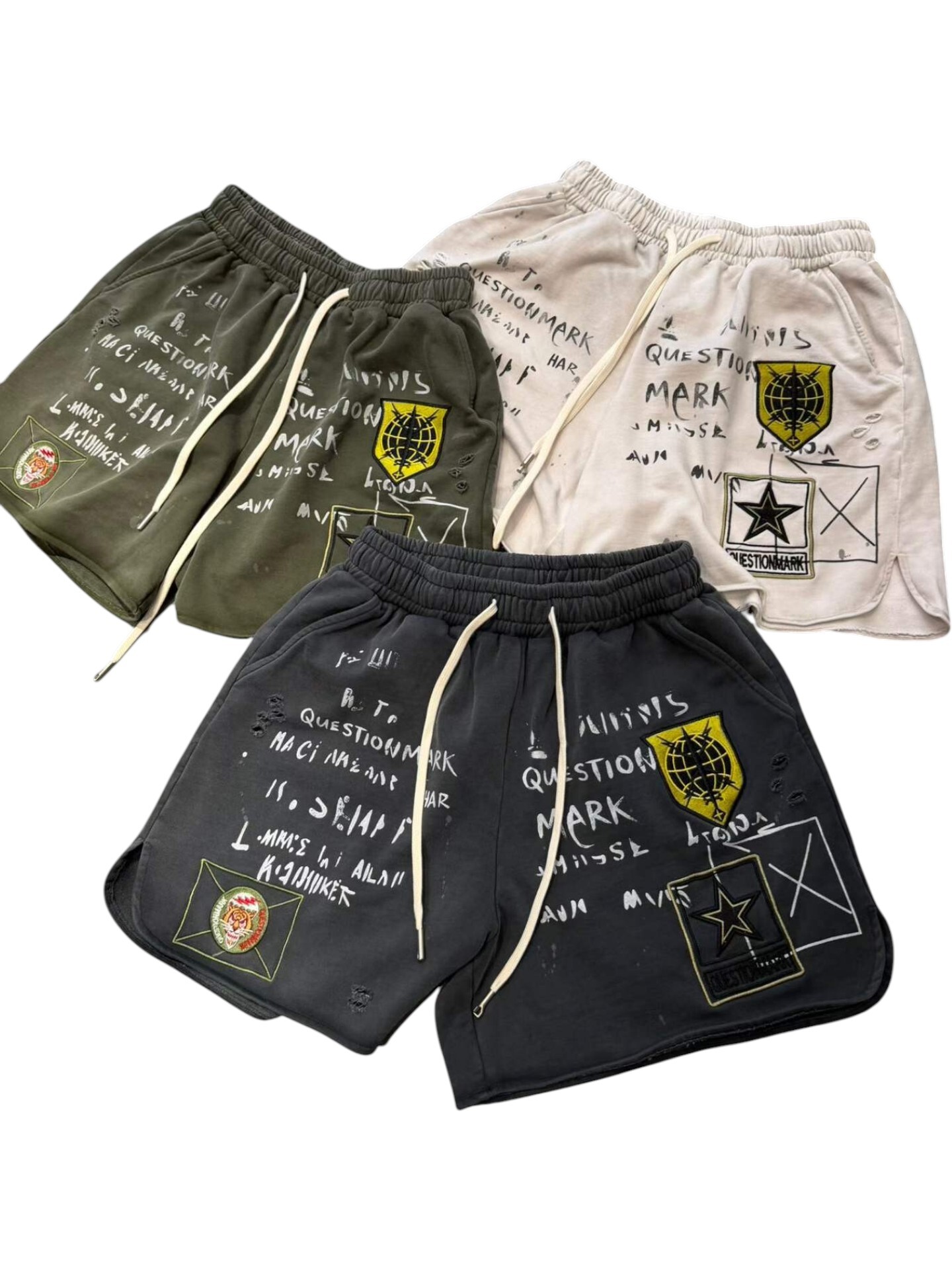 《S.V》側開衩手繪感膝上棉短褲