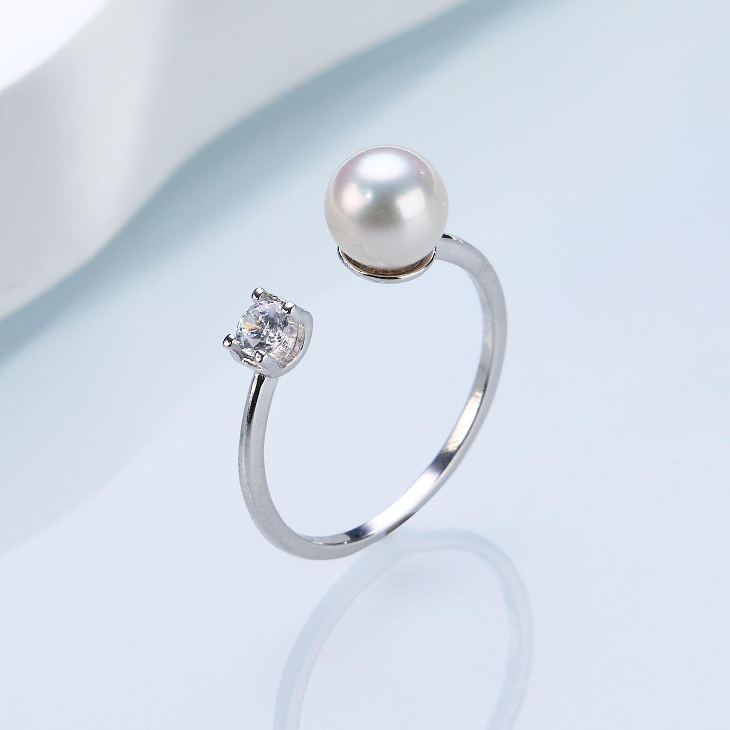 0421sz33-SZHK-PEARL-淡水單鑽開口戒指(B38)