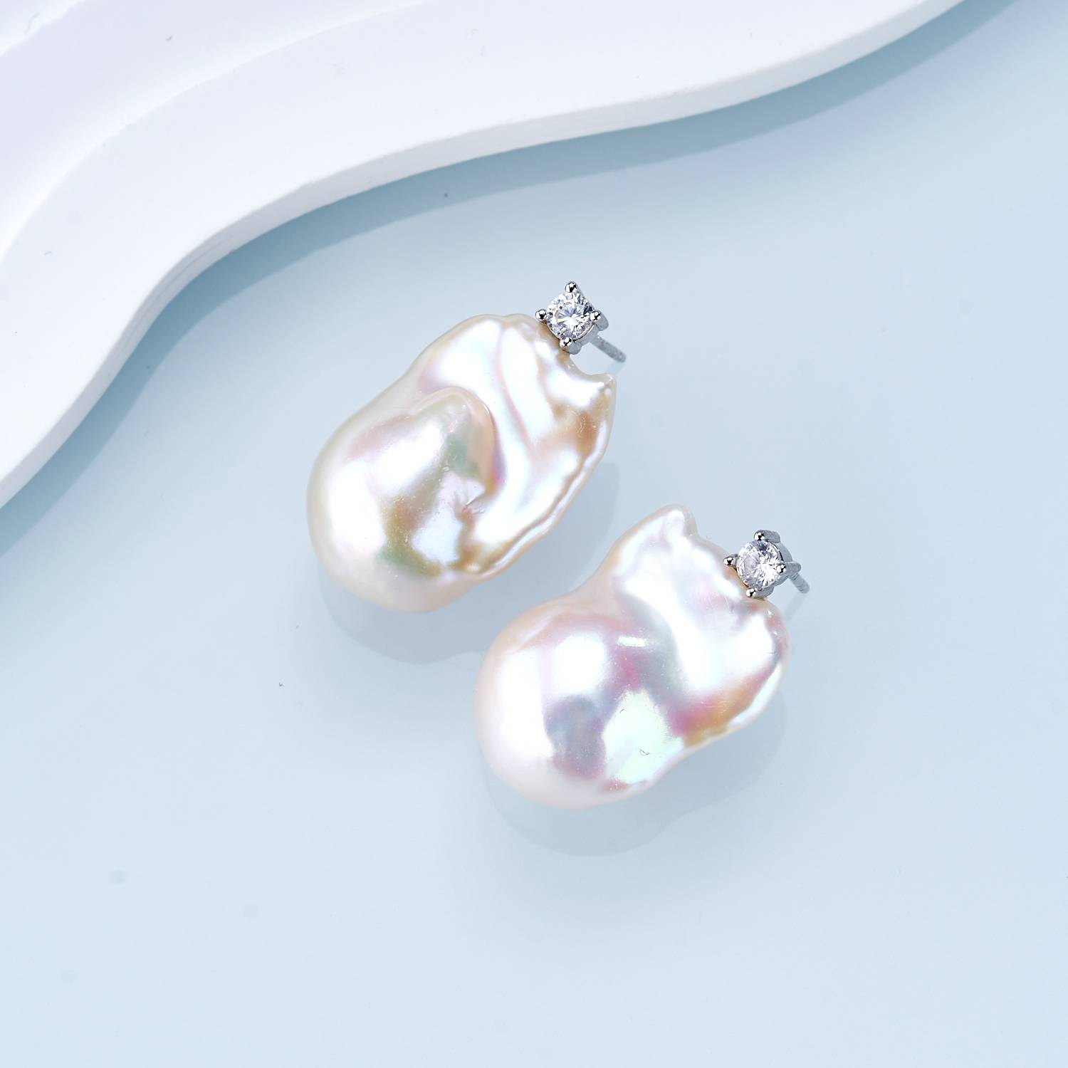 0421sz34-SZHK-PEARL-淡水巴洛克王妃耳釘(B39)