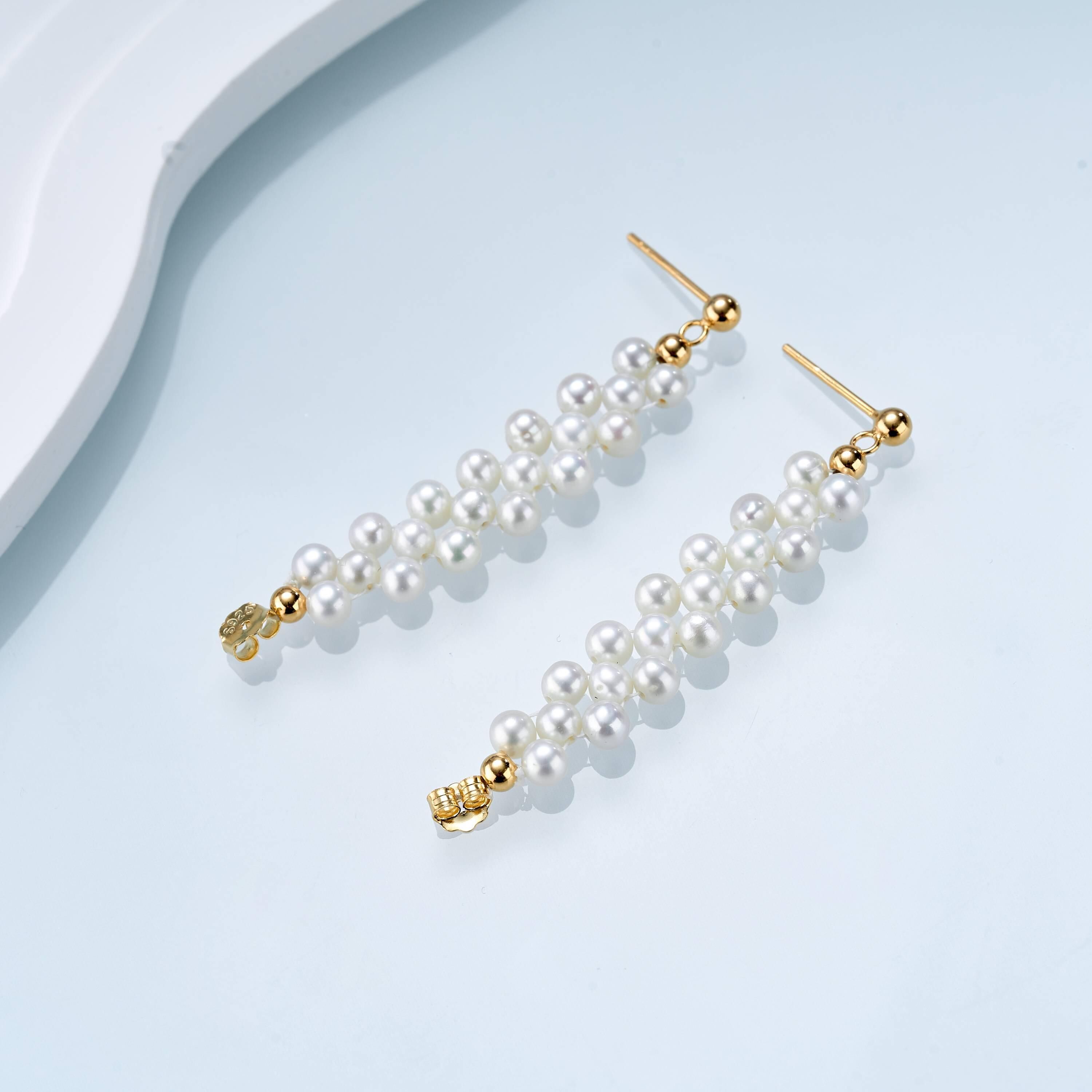 0421sz35-SZHK-PEARL-淡水編制花環耳釘(B40)