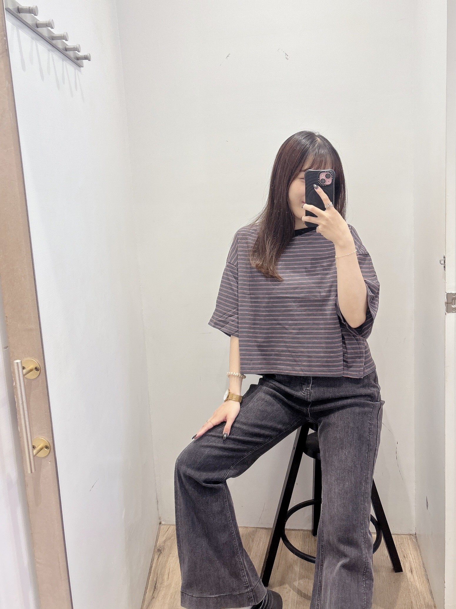 撞色條文短版上衣