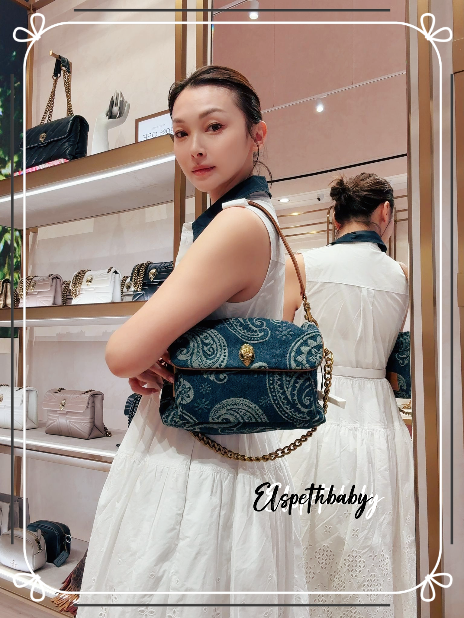 英國代購 -KG Kurt Geiger CELIA SHOULDER BAG 牛仔腰果花