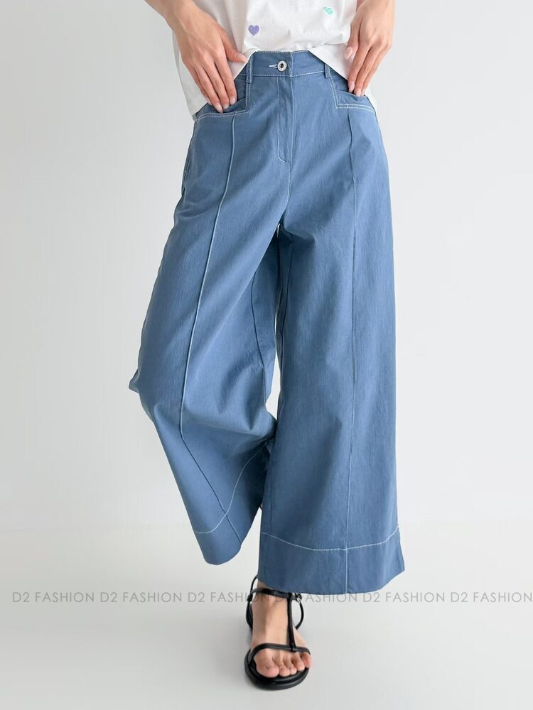 拼線洗水爽布闊褲 #6717