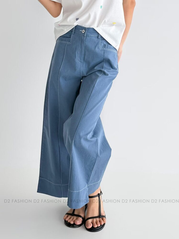 拼線洗水爽布闊褲 #6717