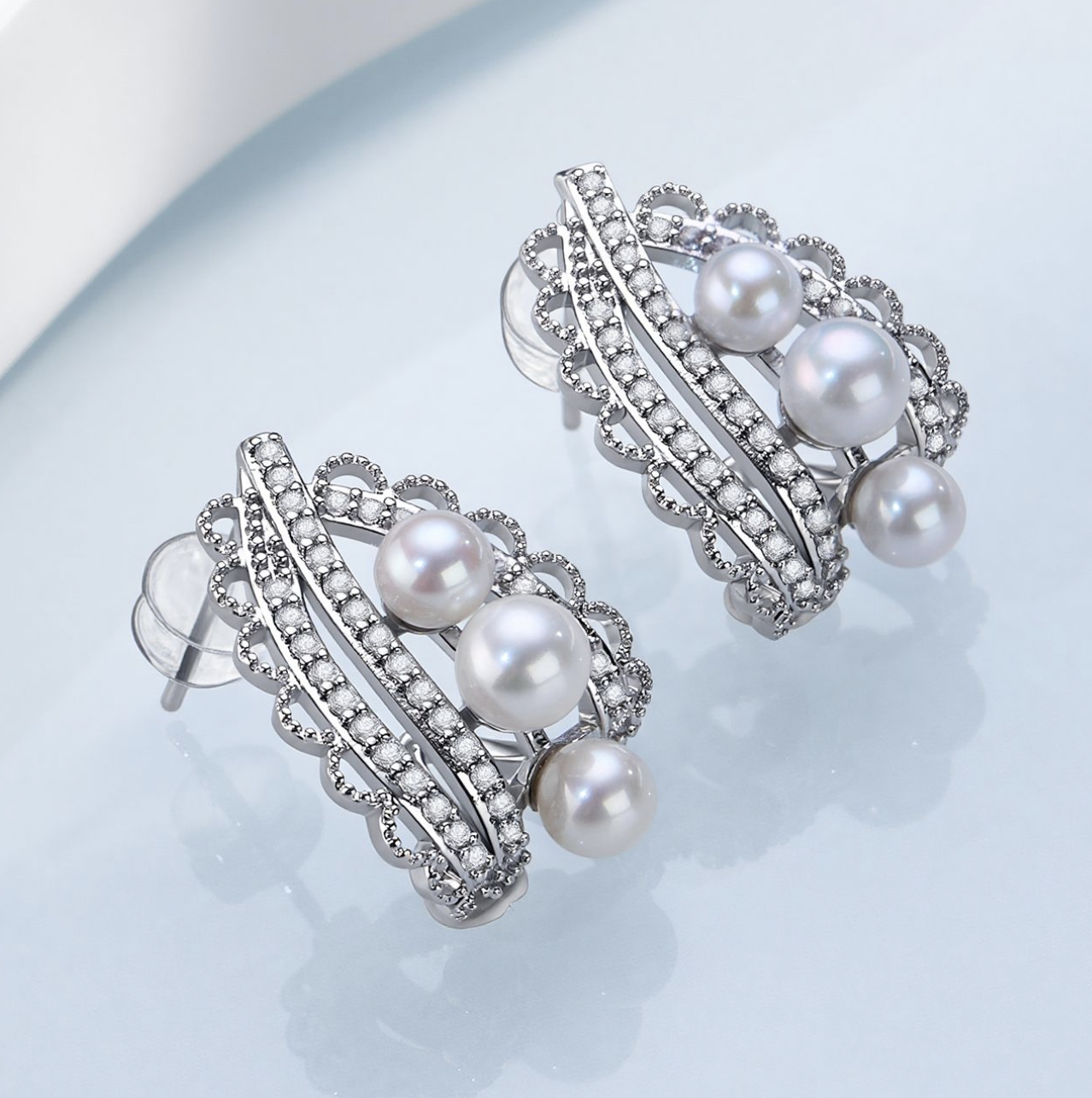 0421sz40-SZHK-PEARL-淡水蕾絲花邊耳釘(B45)