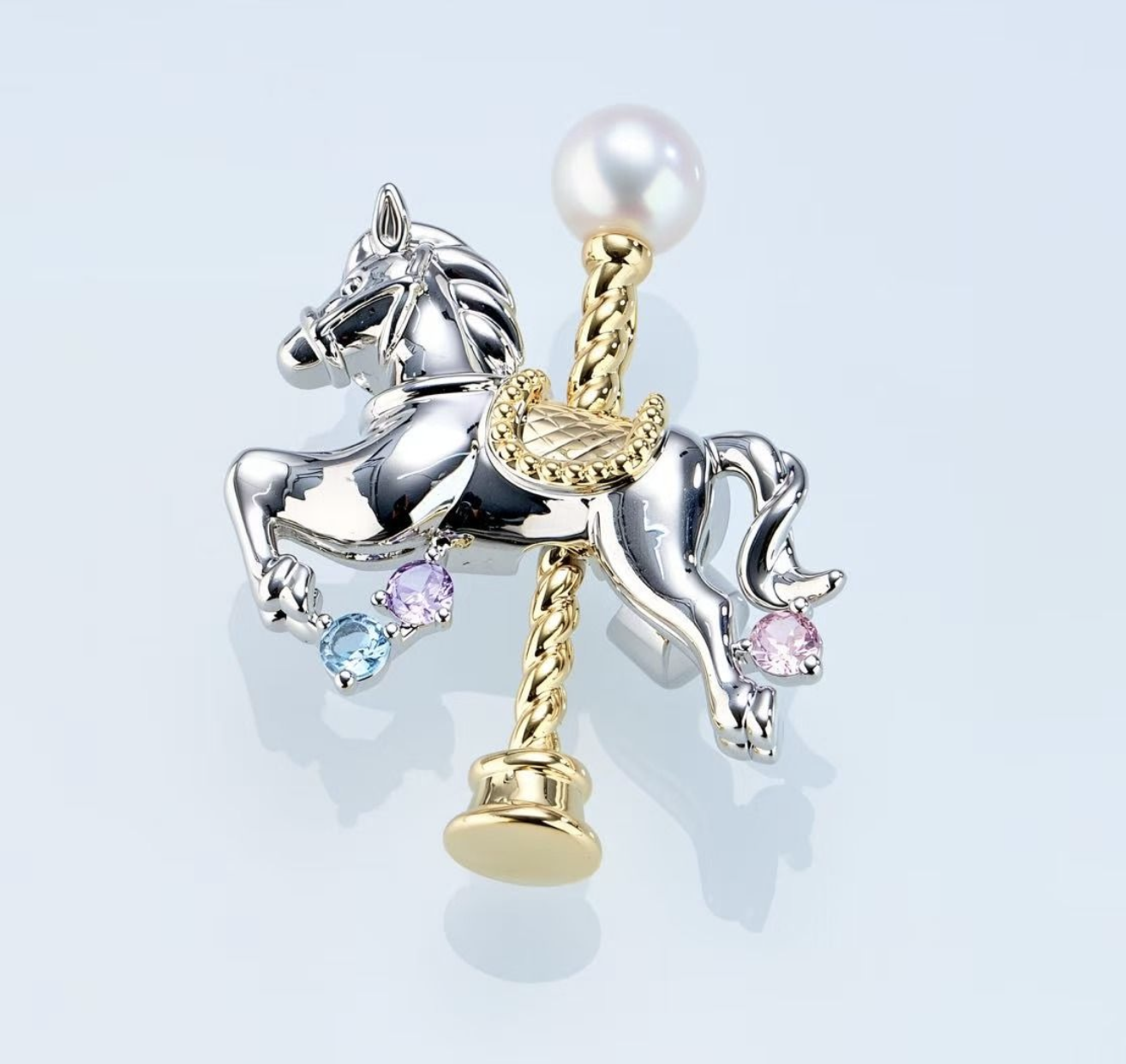 0421sz44-SZHK-PEARL-淡水小馬胸針(B49)