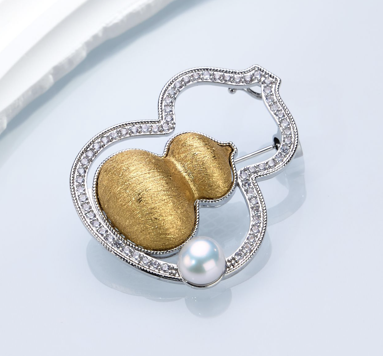 0421sz45-SZHK-PEARL-淡水磨砂拉絲葫蘆胸針(B50)