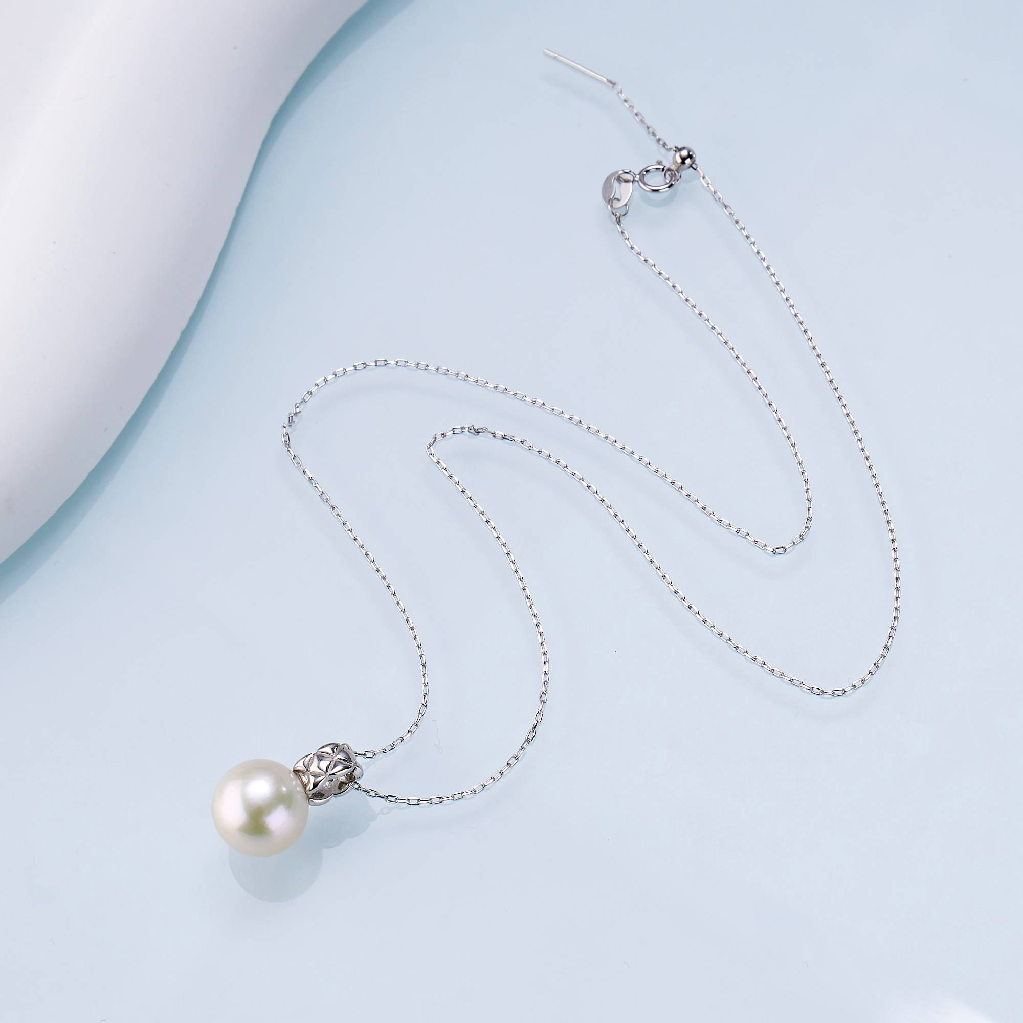 0421sz70-SZHK-PEARL-淡水大白菱格吊墜+鏈(A21)