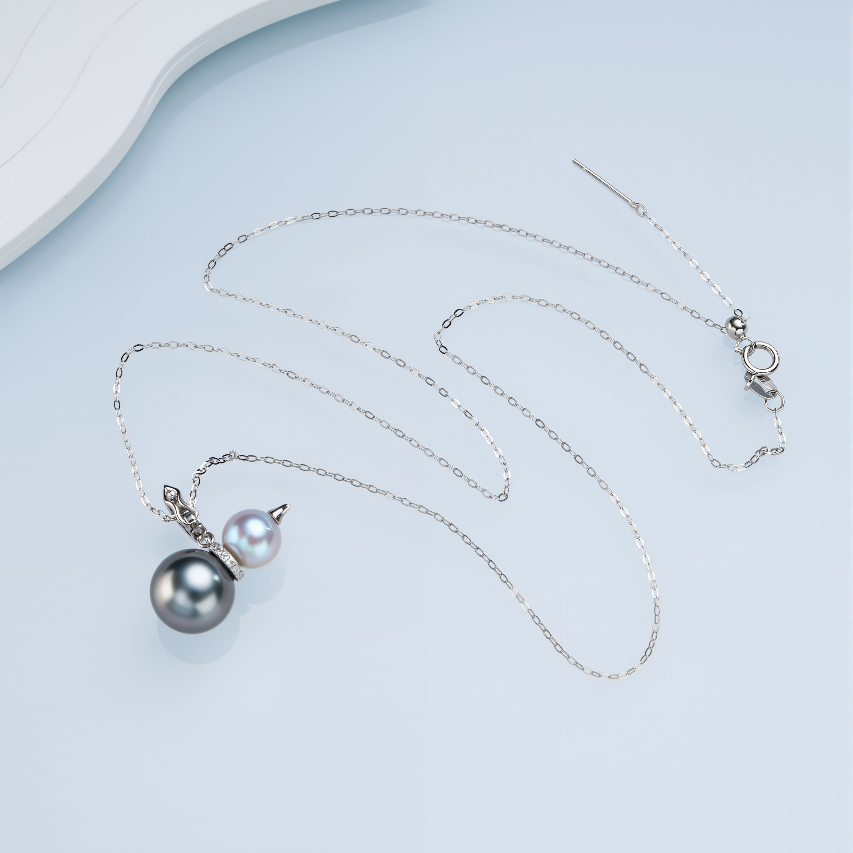 0421sz77-SZHK-PEARL-海水雙珠葫蘆萬能扣+鏈(A28)