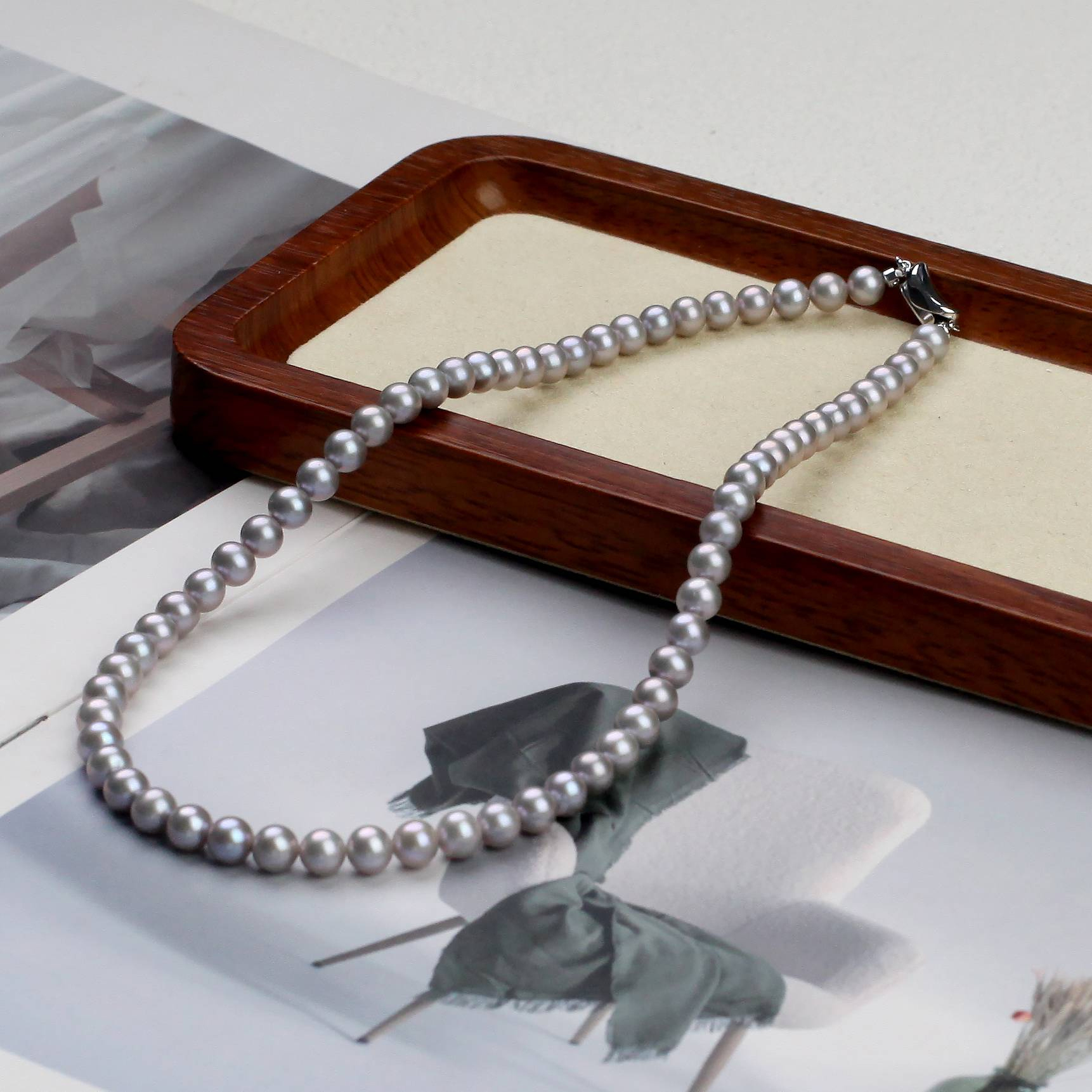 0421sz84-SZHK-PEARL-淡水無核串鏈【灰色】(A35)