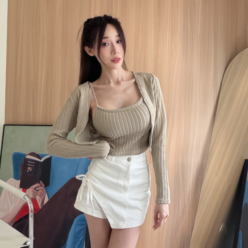 【約會必備】DOMISS自製-設計感掛脖背心+外套兩件套 性感 約會套裝(現+預)