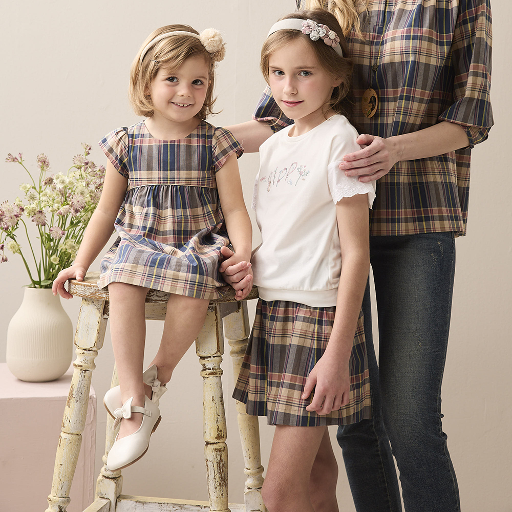 PIPPY經典格紋鬆緊帶小花刺繡褲裙 紫