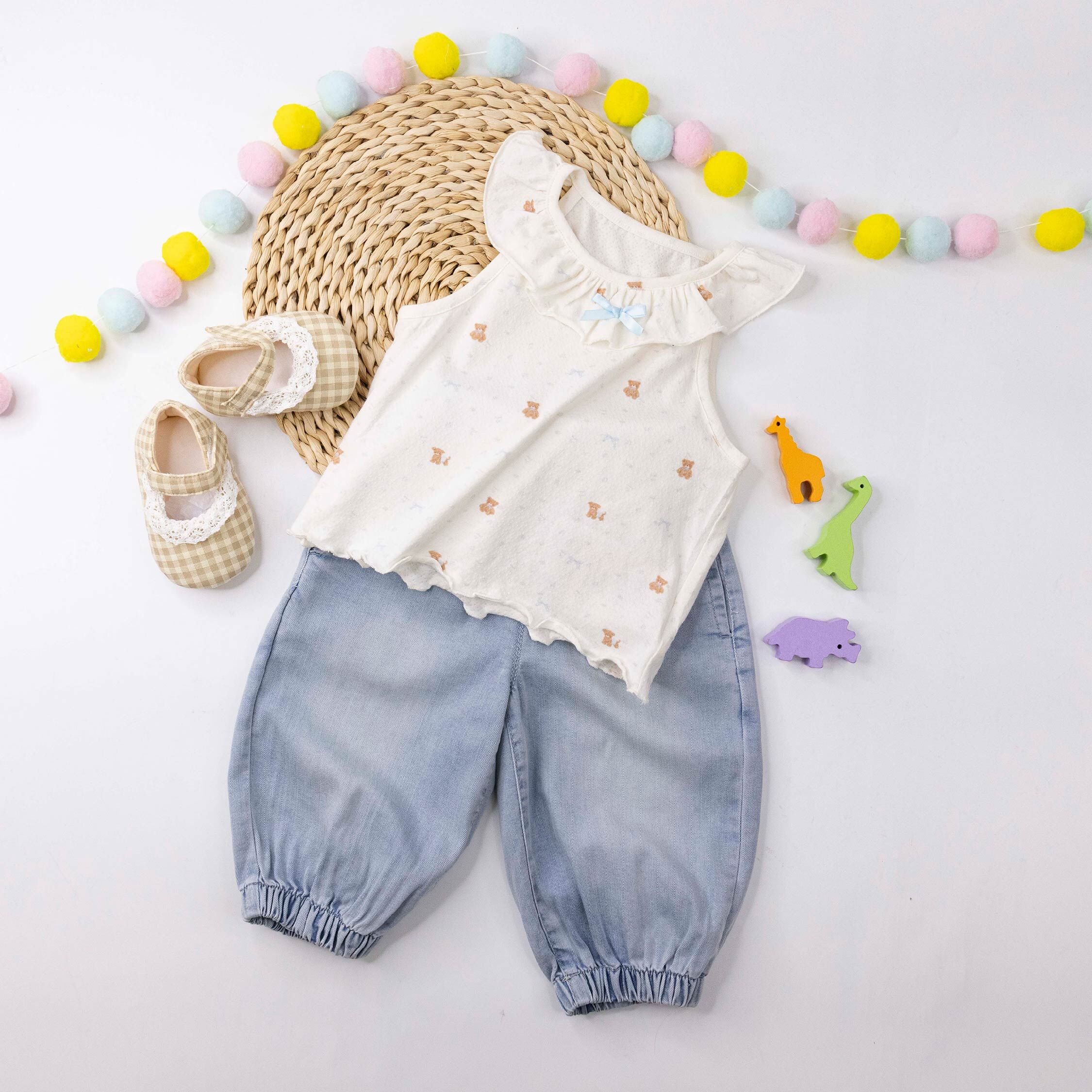 熊熊&狗狗荷葉領背心/上衣 (H60067)