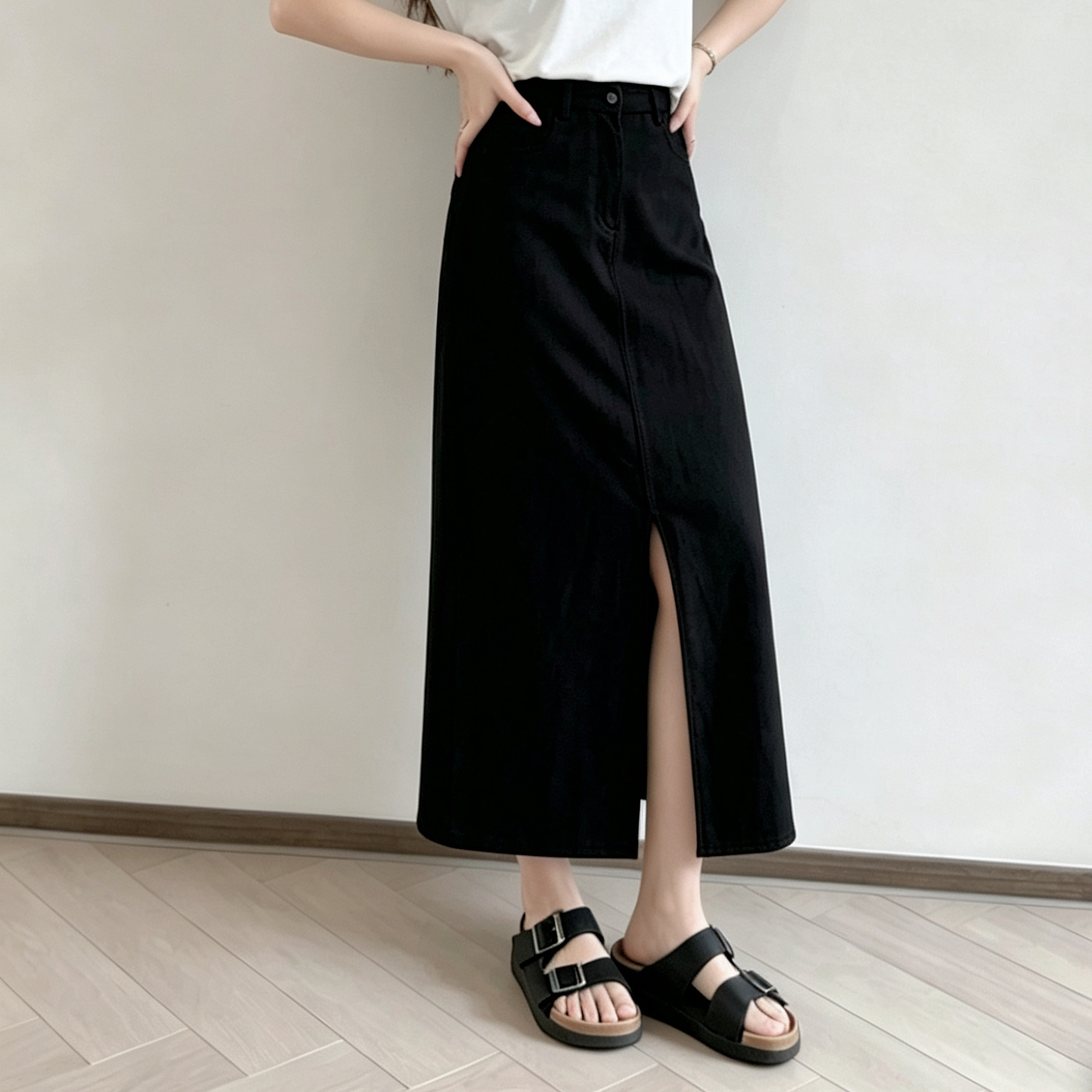預訂 7444 Maxi Denim Skirt in Black