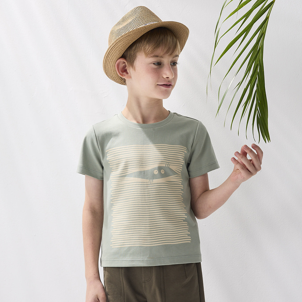 PIPPY 小精靈窺看趣味印花圓領上衣 綠