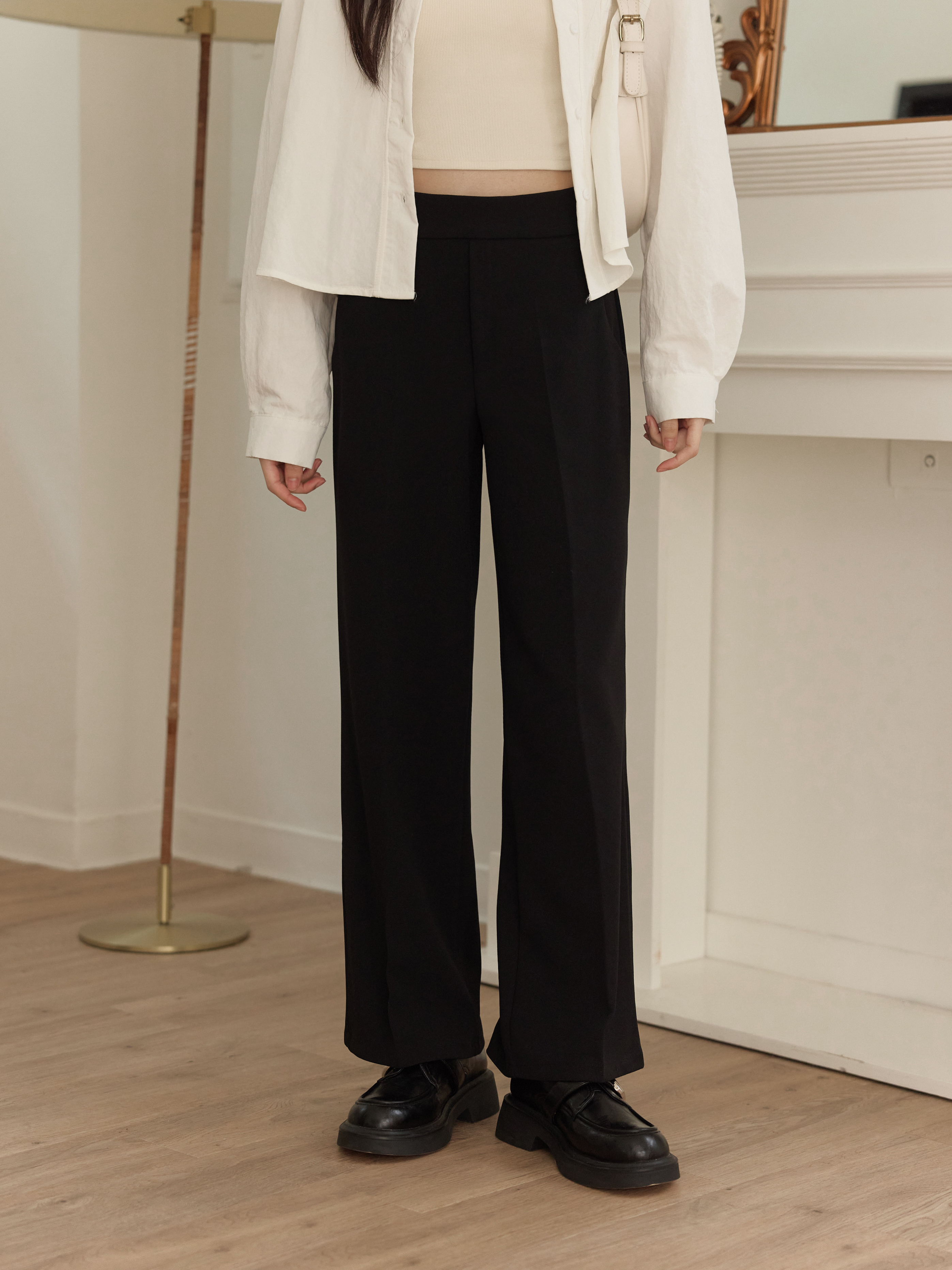 高腰立體壓褶顯瘦西褲