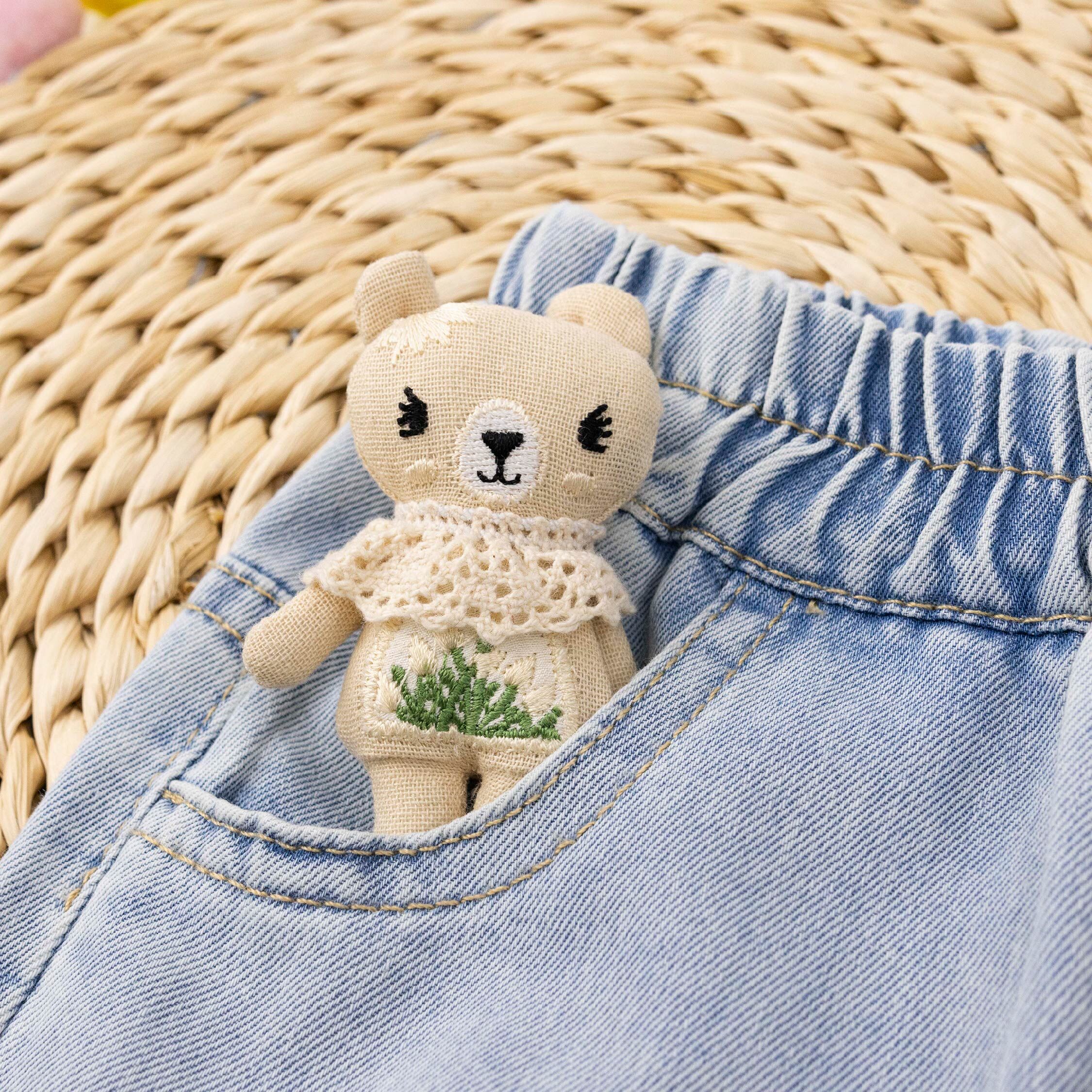 點點雪紡拼接牛仔褲 (H60043)