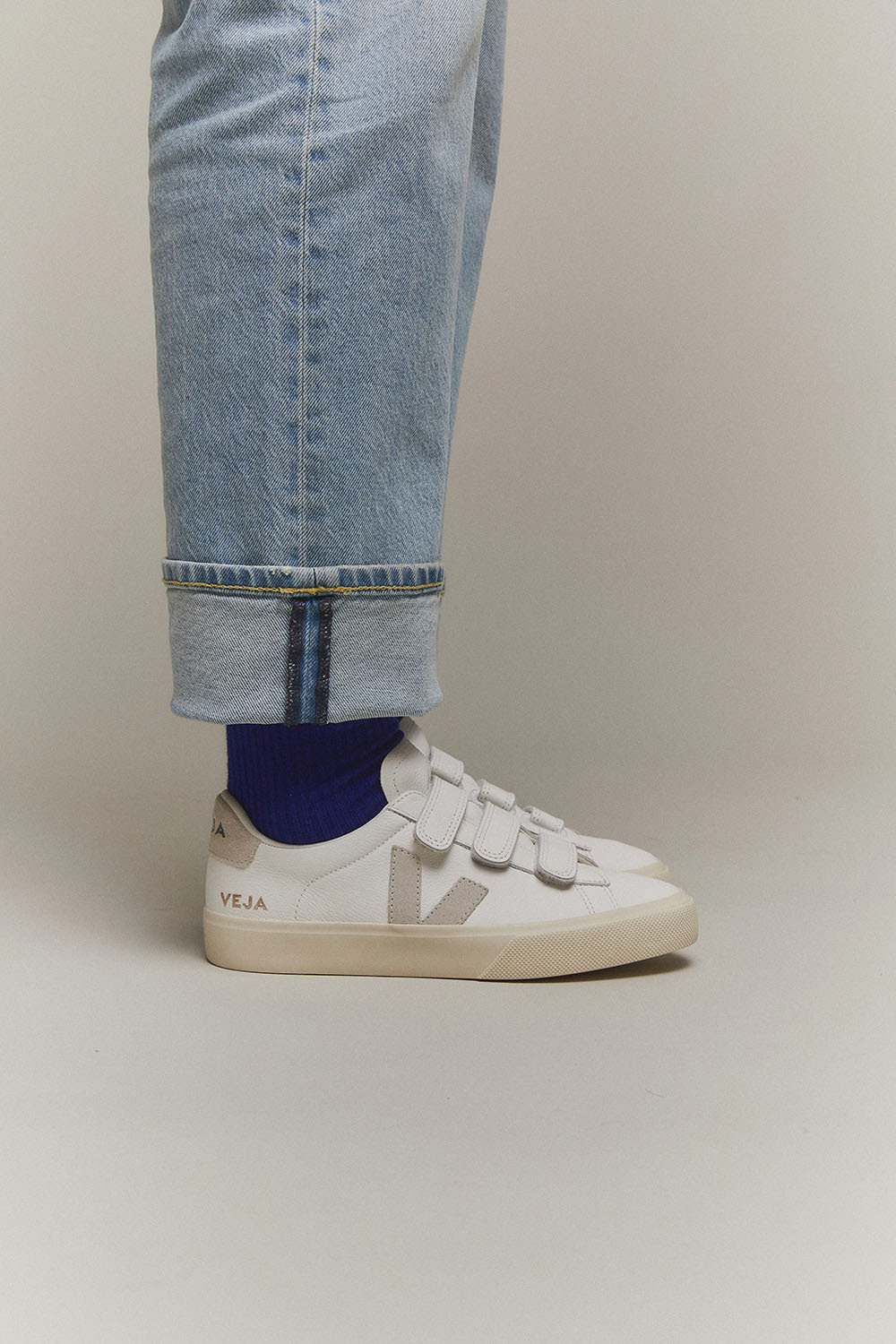 【VEJA】女款RECIFE LOGO德訓鞋｜魔鬼氈設計 環保皮革-白色 x 米色・德訓鞋・veja 小白鞋