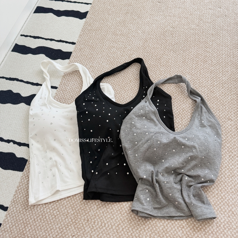 【閃鑽微辣】DOMISS掛脖削肩背心 顯瘦上衣 背心-4色(現+預)