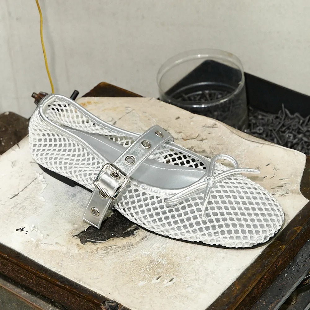 KHIHO Mesh Buckle Strap Ballerina Flat