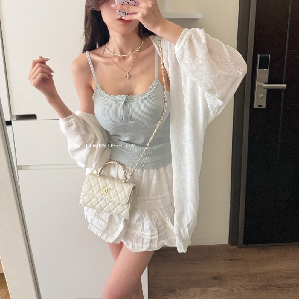 【甜感日常】DOMISS推薦! 蕾絲排扣細肩背心 顯瘦內搭-5色(現+預)