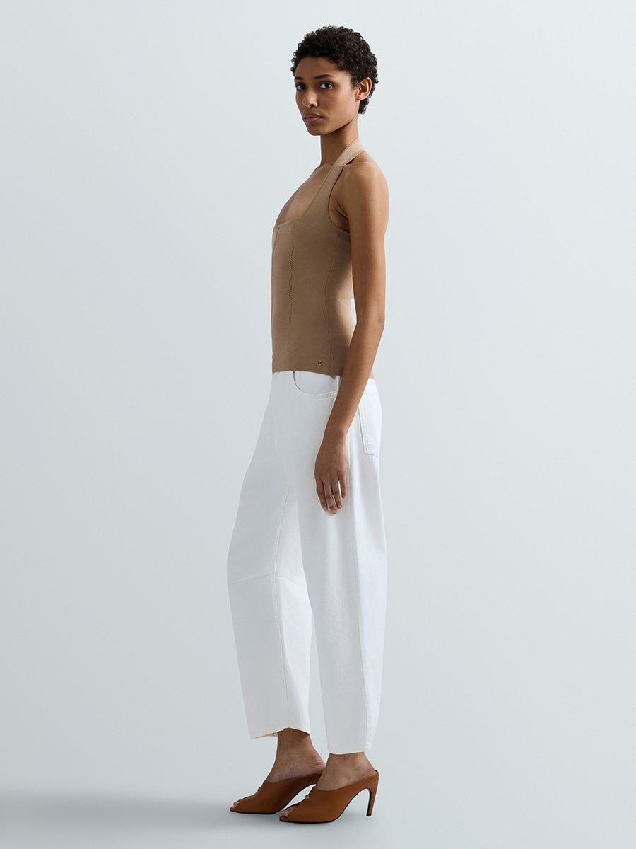 JANIE 白色低腰丹寧牛仔錐形褲