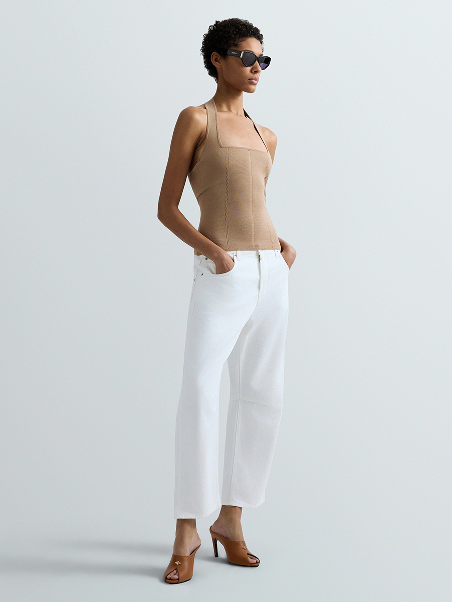 JANIE 白色低腰丹寧牛仔錐形褲