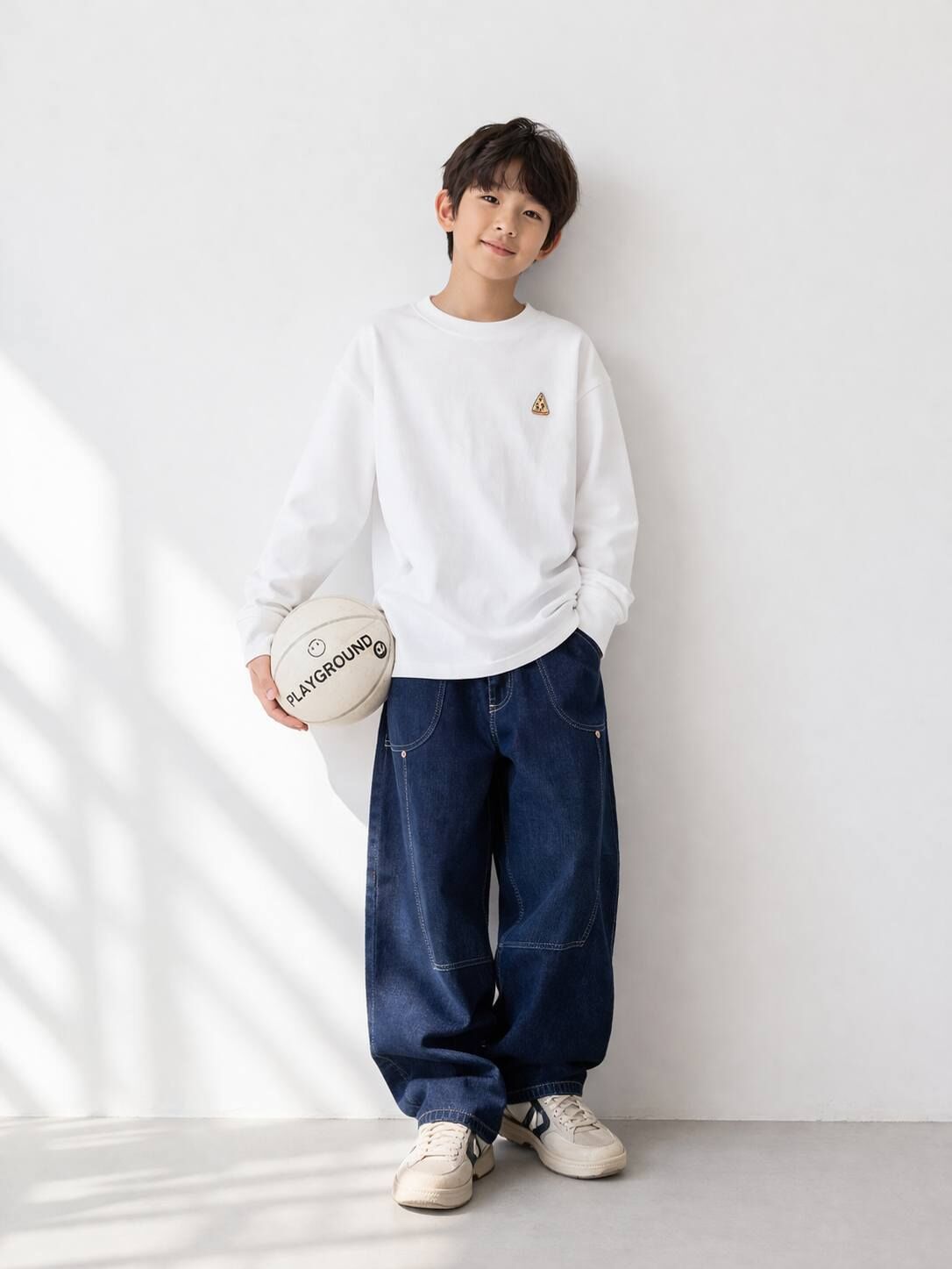 前胸刺繡pizza 薄長T