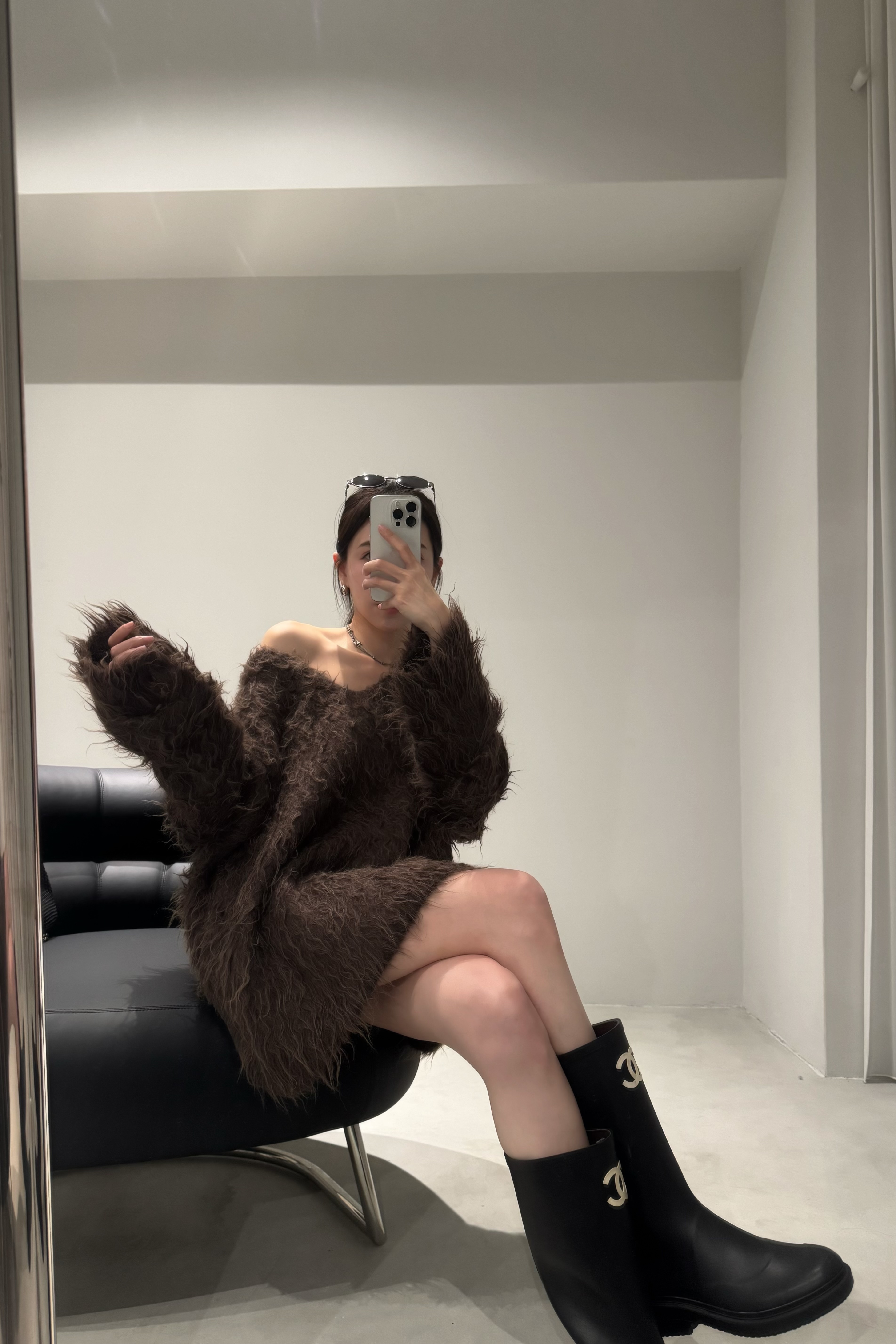 （現貨）#AG31 Ｖ領毛毛長版毛衣(灰/杏/咖)
