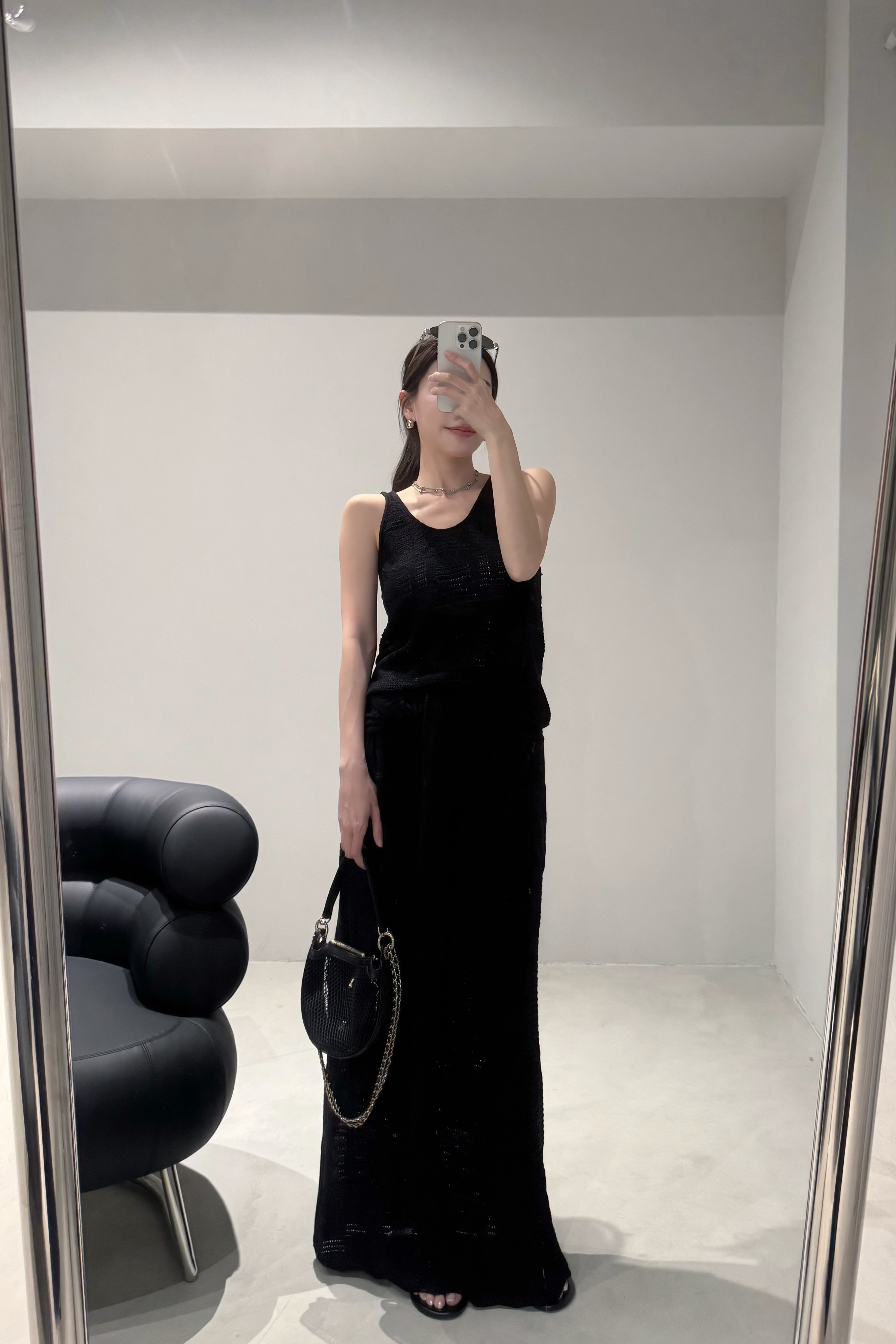 （現貨）#X14 高質感亞麻鉤織長裙(黑/杏/灰綠)