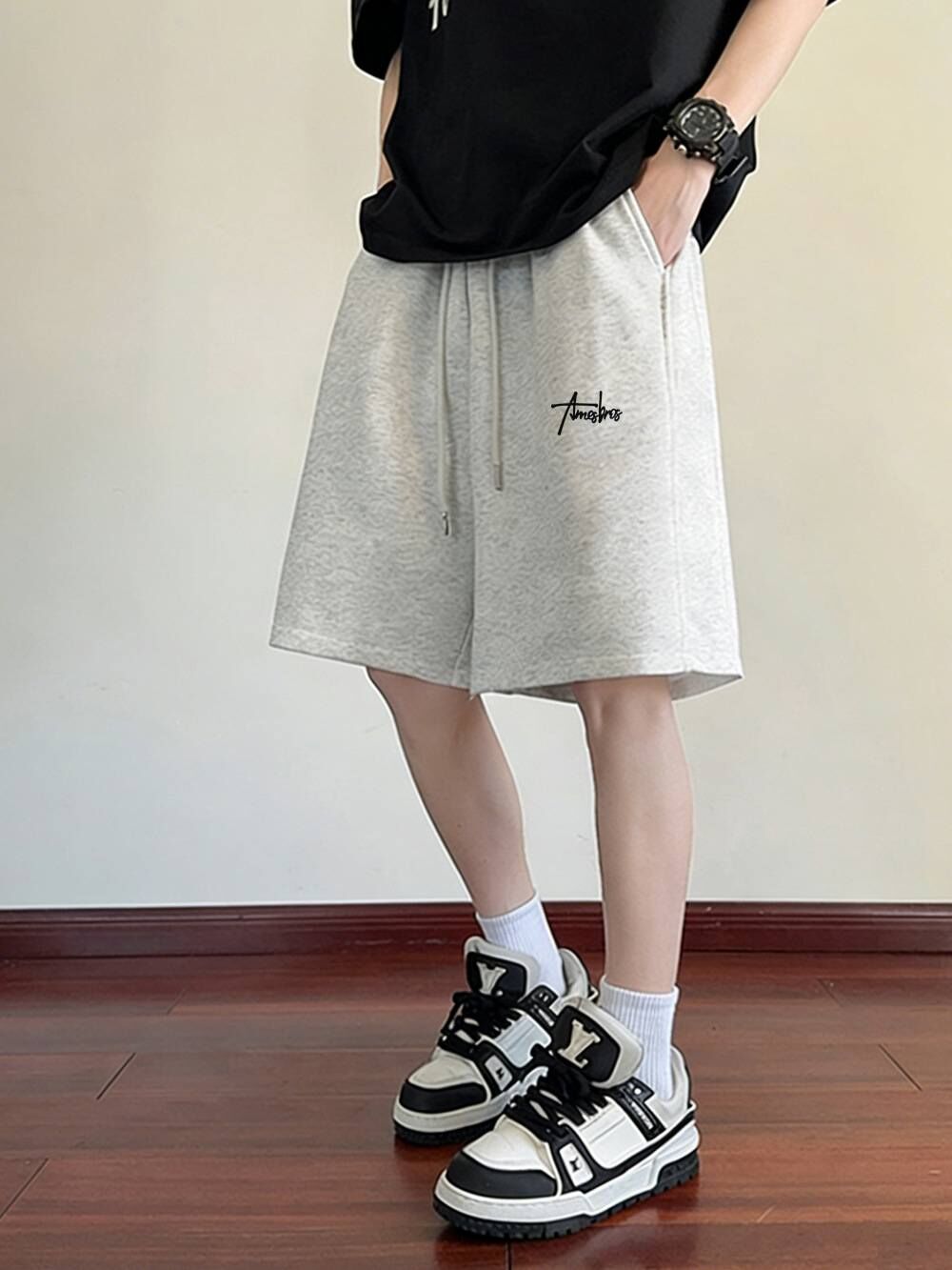 寬鬆休閒字母五分褲