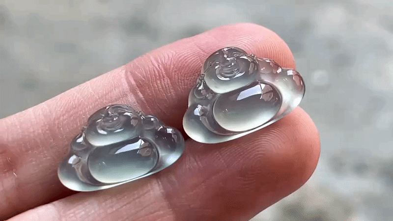 410474 翡翠玻璃藍鋼佛公一對