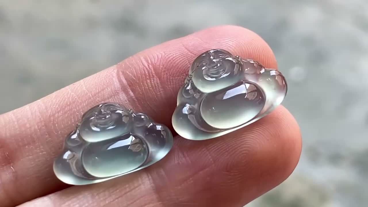 翡翠玻璃藍鋼佛公一對,天然翡翠A玉, 緬甸玉, Jade, Jadeite