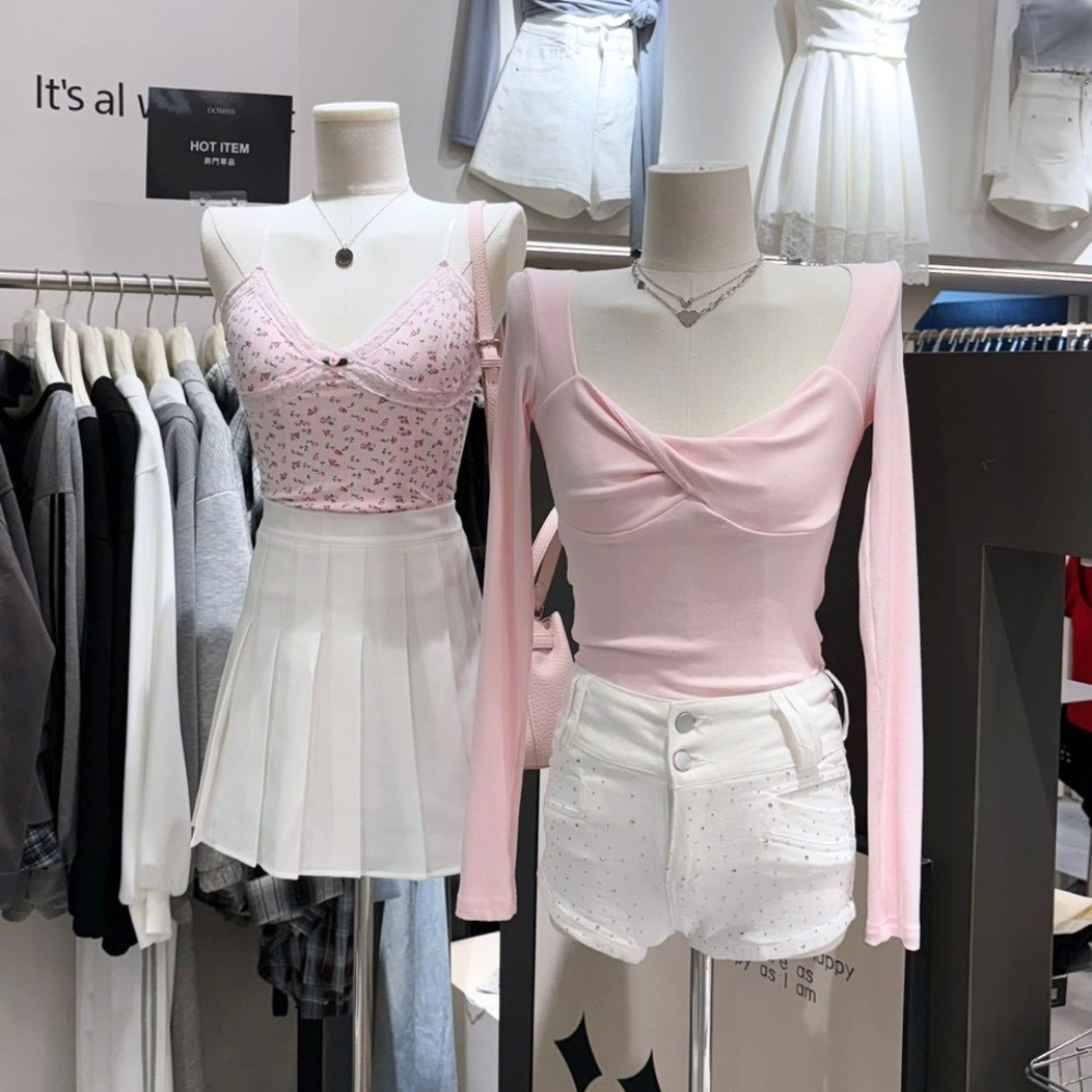 【初戀碎花】DOMISS蕾絲滾邊細肩背心 帶胸墊 小可愛-2色(現貨)