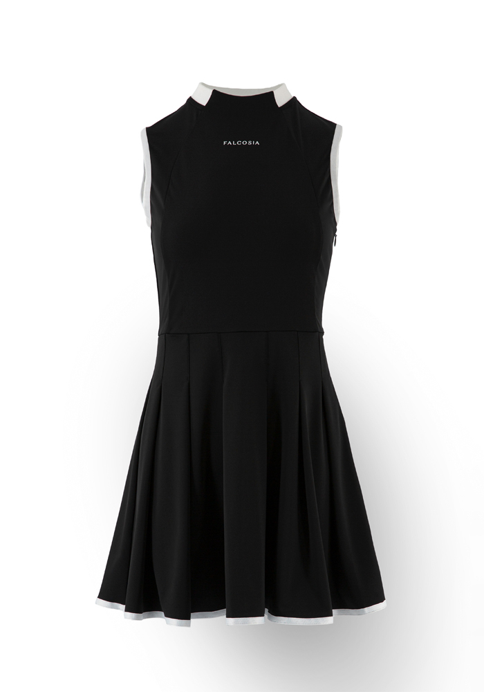 輕紗拼接透氣洋裝-星空黑