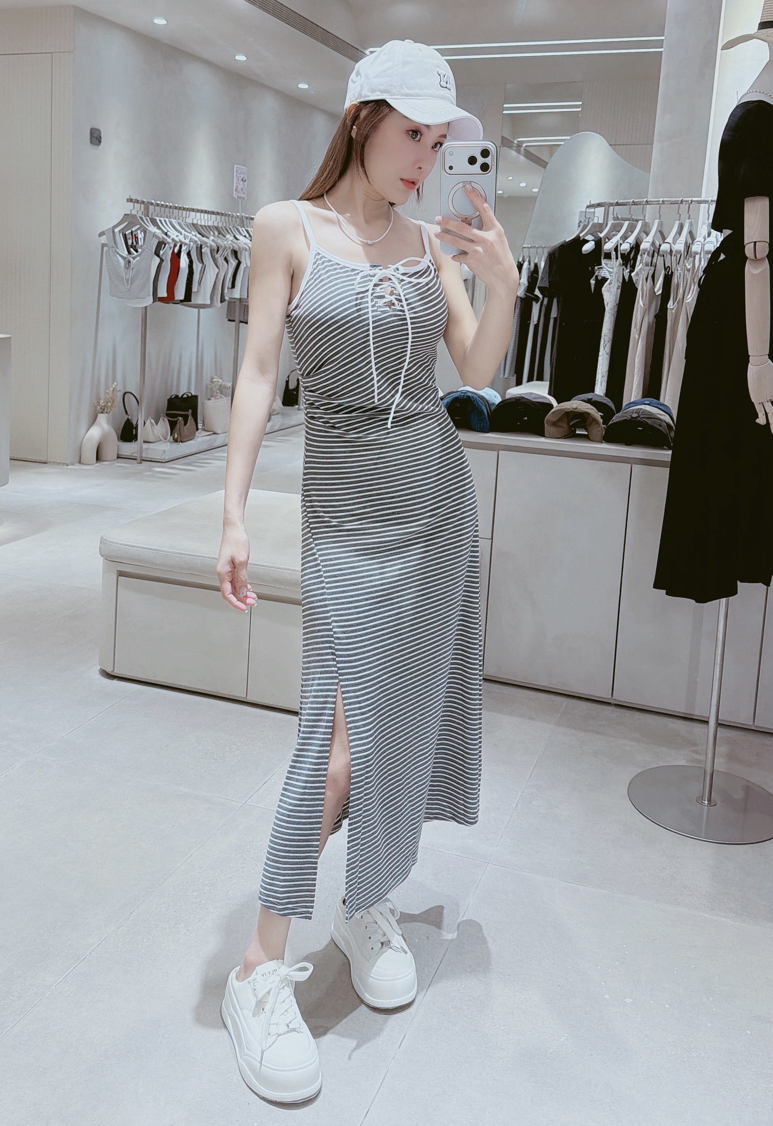 前綁側皺開岔罩杯背心長洋